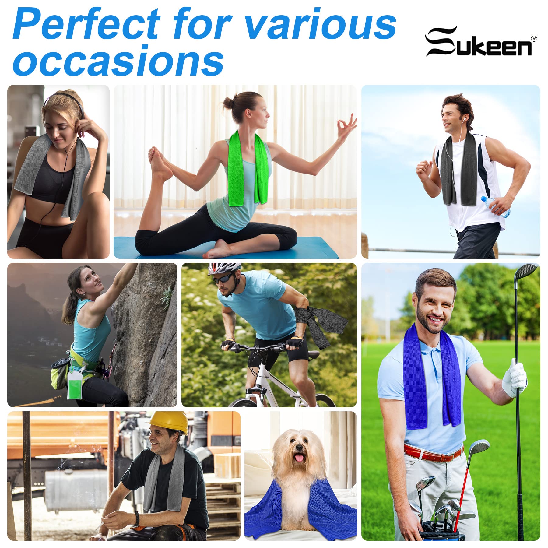 Premium Sukeen Cooling Towel - Instant Evaporative Cooling for Sports, Yoga, Golf & Gym | 40x12 Inch Quick Chill Neck Wrap | Perfect for Workouts, Outdoor Activities & Hot Weather Relief