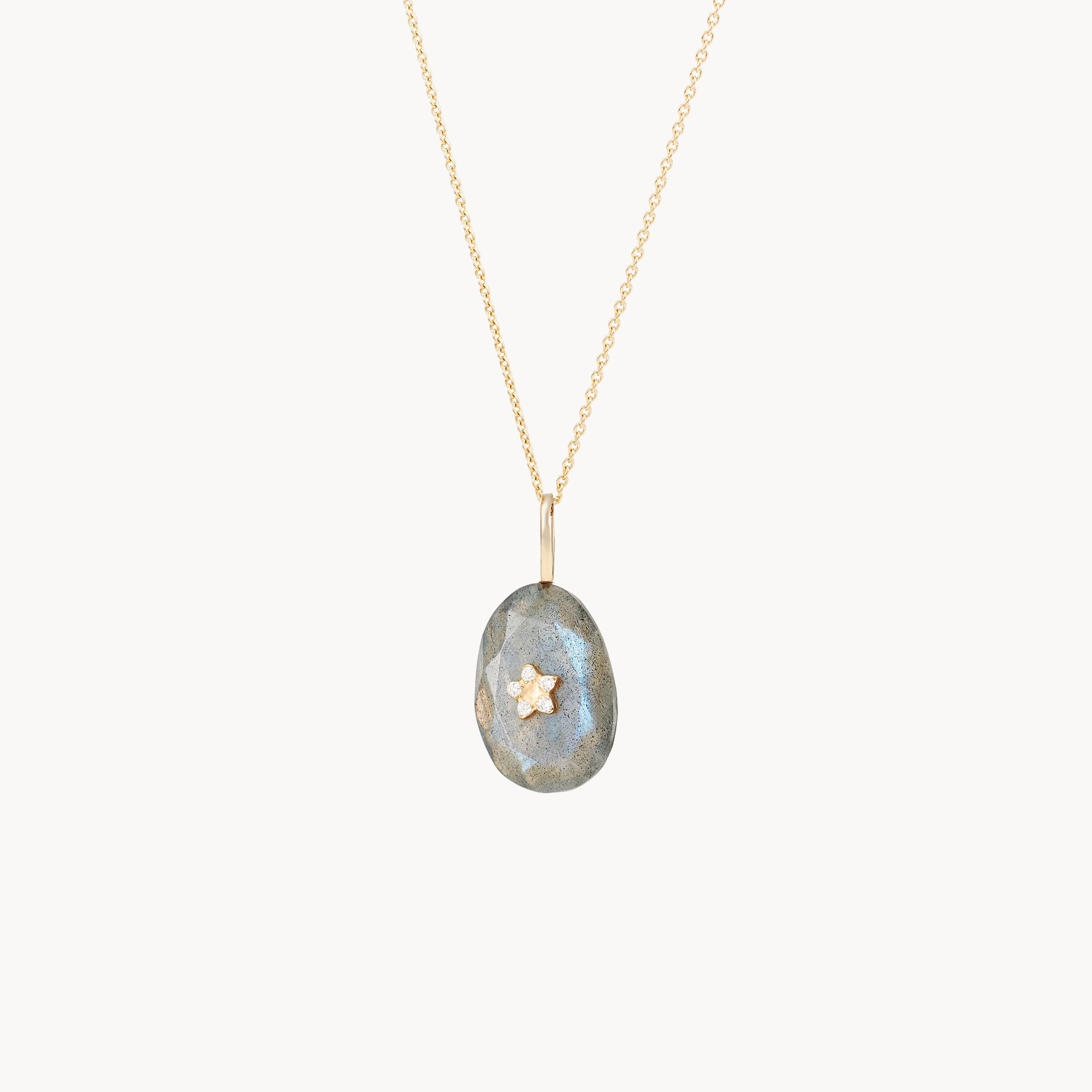 10K Yellow Gold Labradorite Bloom Pendant Necklace with Natural Labradorite Gemstone & Diamonds | Elegant Jewelry for Women, Perfect Gift for Mother's Day, Birthday & Special Occasions