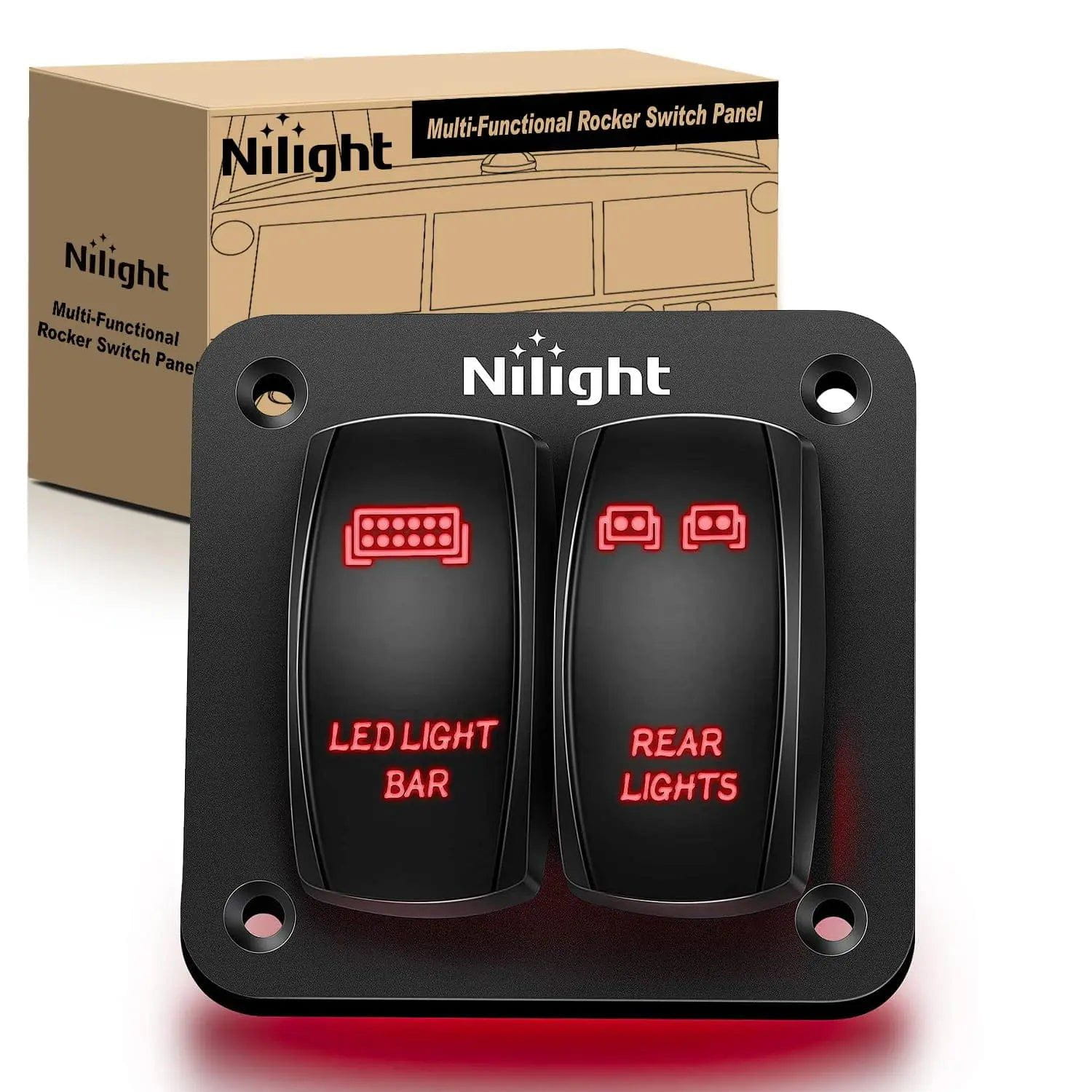 2 Gang LED Light Bar and Rear Lights 5 Pin ON/Off Rocker Switch Panel - Red | Waterproof Off-Road Lighting Control for Trucks, Jeeps & Boats