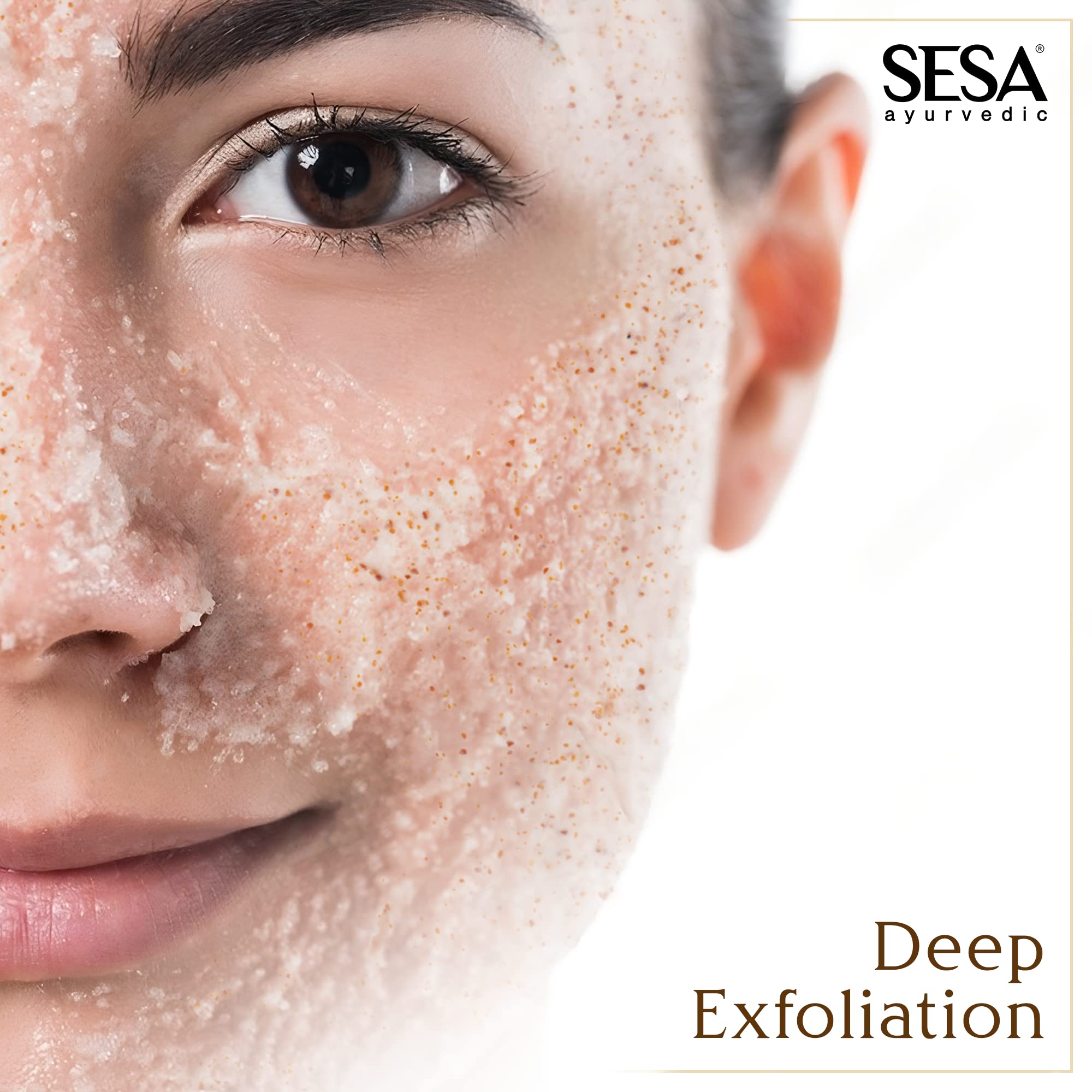 SESA 8% Kumkumadi Walnut Face Scrub 100g - Exfoliating Scrub for Blackhead & Whitehead Removal, Deep Cleansing & Detanning - Natural Skincare for Women & Men - Perfect for Daily Face Care & Glowing Skin