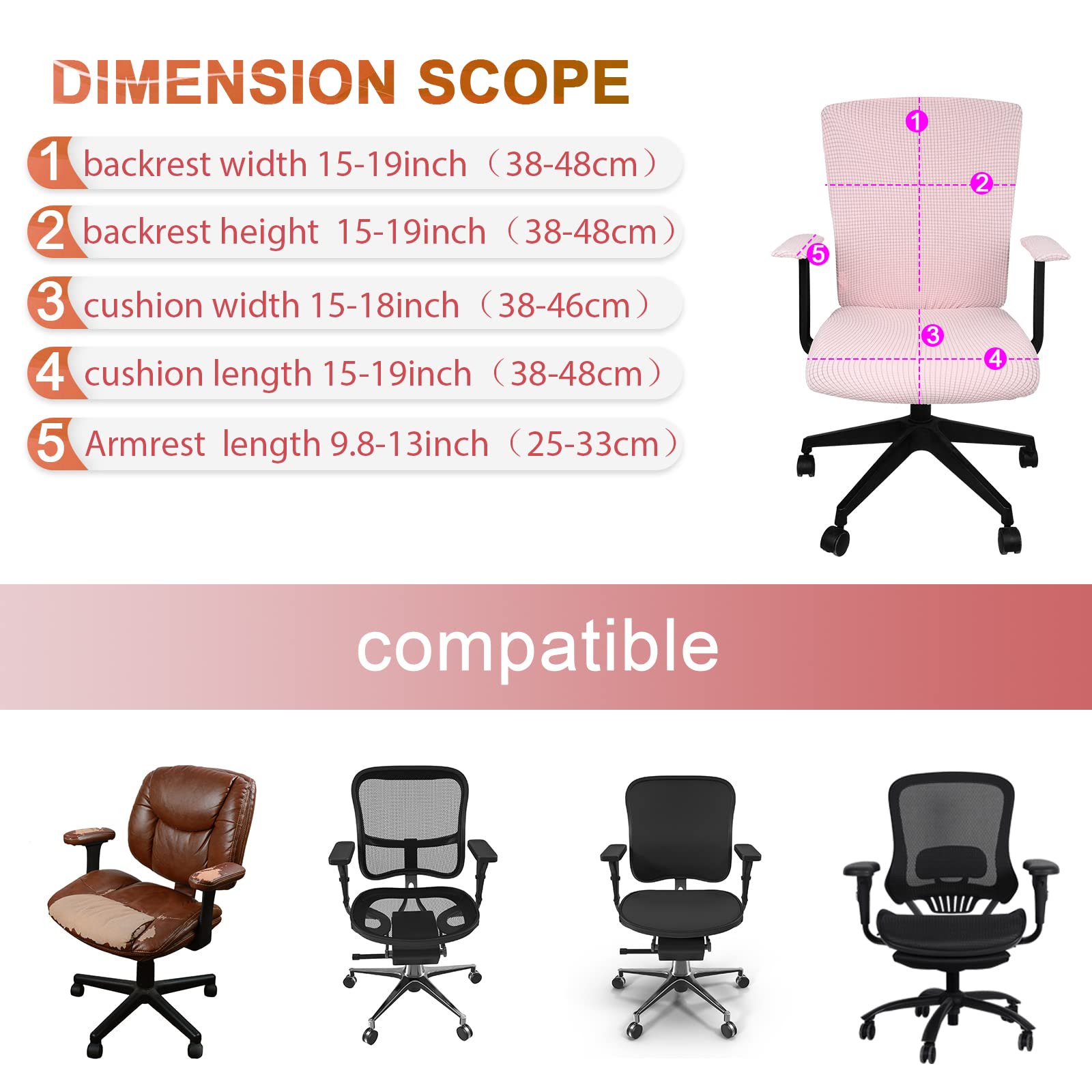 Tallew 4-Piece Stretchable Office Chair Cover Set - Universal Computer Chair Protector with Seat, Armrest & Backrest Cushion - Pale Pink Polyester Slipcovers for Home & Office Workspace