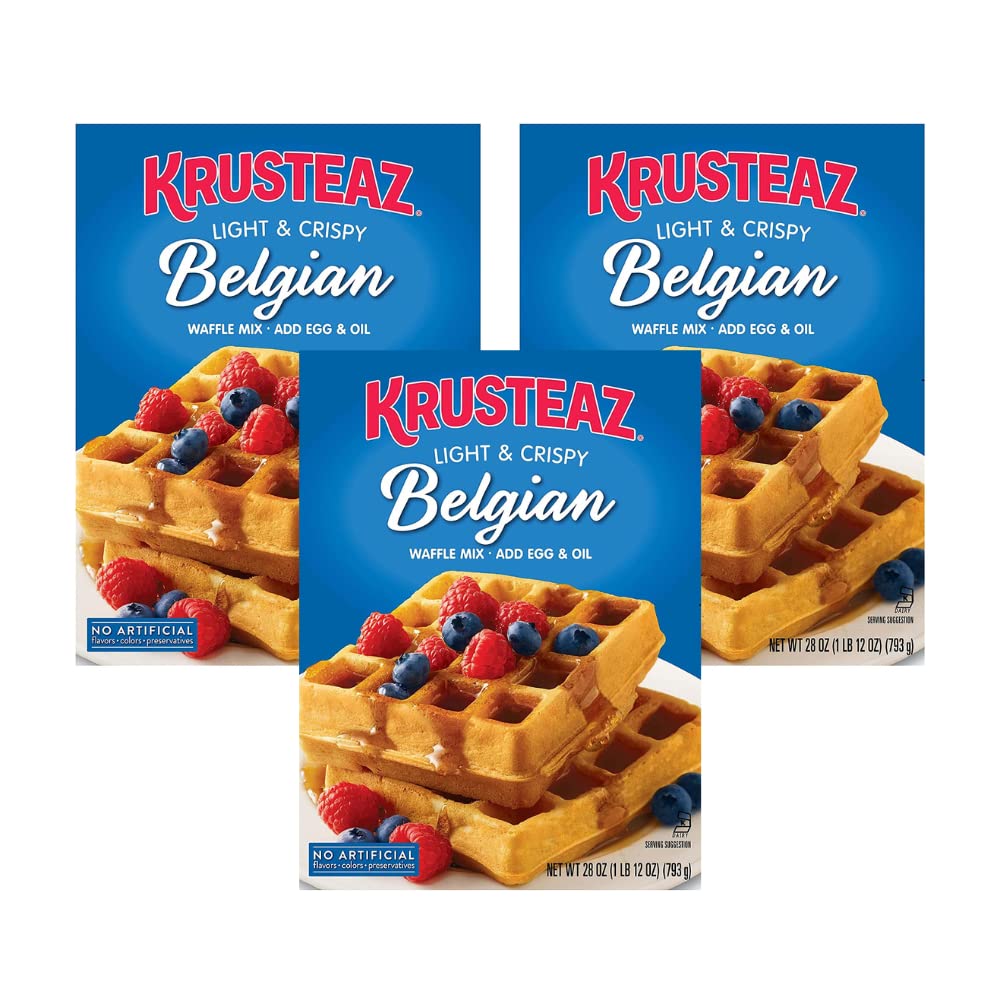 Krusteaz Light & Crispy Belgian Waffle Mix - 28oz (Pack of 2) - No Artificial Flavors, Colors or Preservatives - Perfect for Breakfast, Brunch & Family Gatherings
