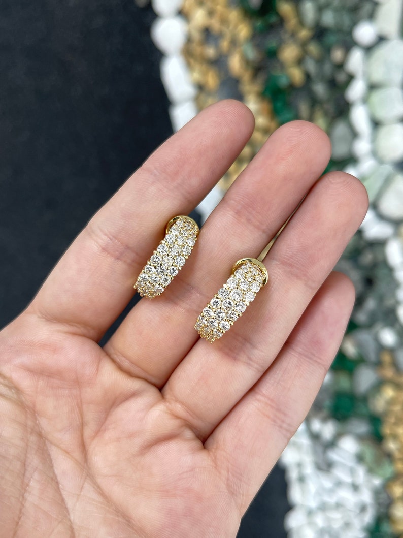 2.10tcw 18K Yellow Gold High-Quality F-H Color Diamond Cluster Statement Omega Back Earrings for Women | Luxury Bridal Jewelry, Wedding Gift, Anniversary Present, Party & Evening Wear