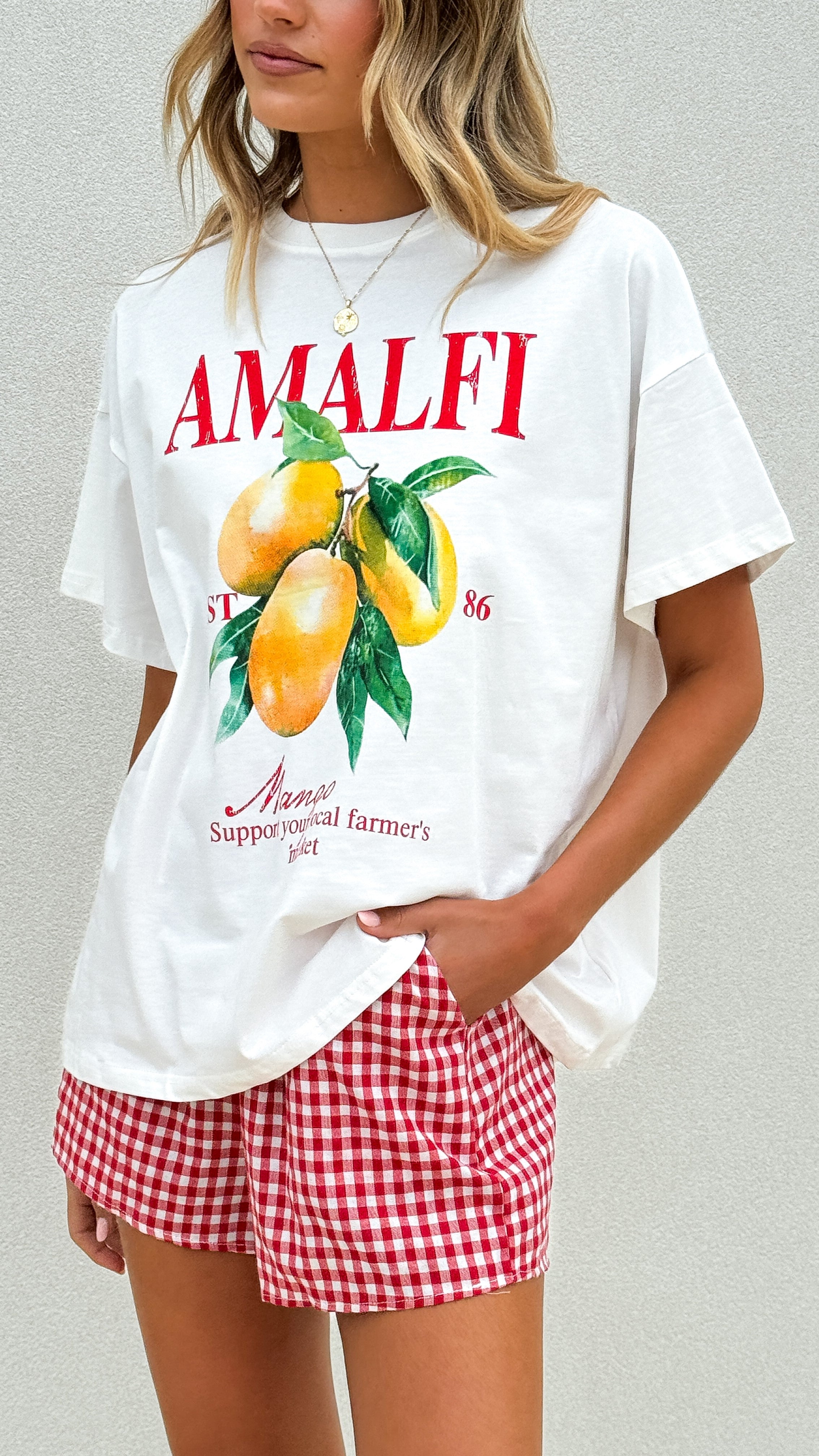 Amalfi Women's Gingham Mango Print Top and Shorts Set - Summer Beach Outfit, Vacation Wear, Casual Lounge Set
