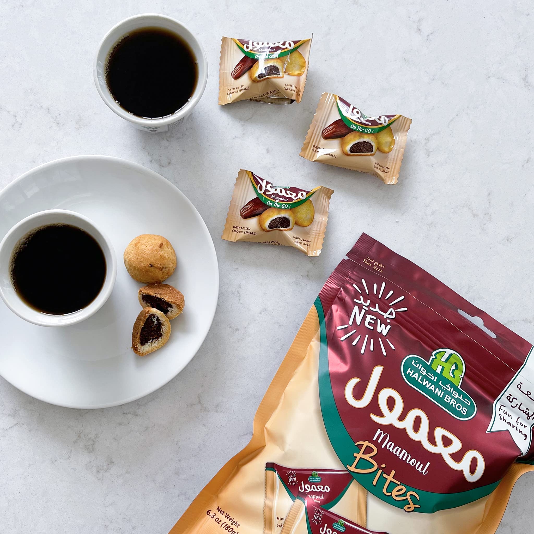 HB Halwani Bros All Natural Mini Mamoul Date Filled Shortbread Cookies - 18 Count (6.3 oz) - No Additives, Slightly Sweet - Perfect for Tea Time, Gifts & Middle Eastern Dessert Platters