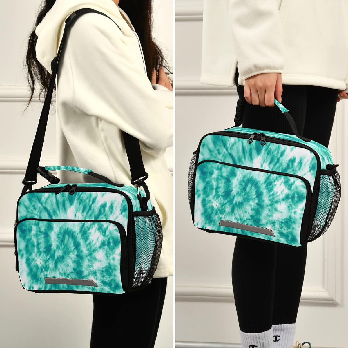 Insulated Lunch Bag for Women & Men - Teal Turquoise Tie Dye Design, Adjustable Shoulder Strap, Reusable Lunch Tote for Work, Office, School, Picnic & Outdoor Activities | Keep Meals Fresh All Day