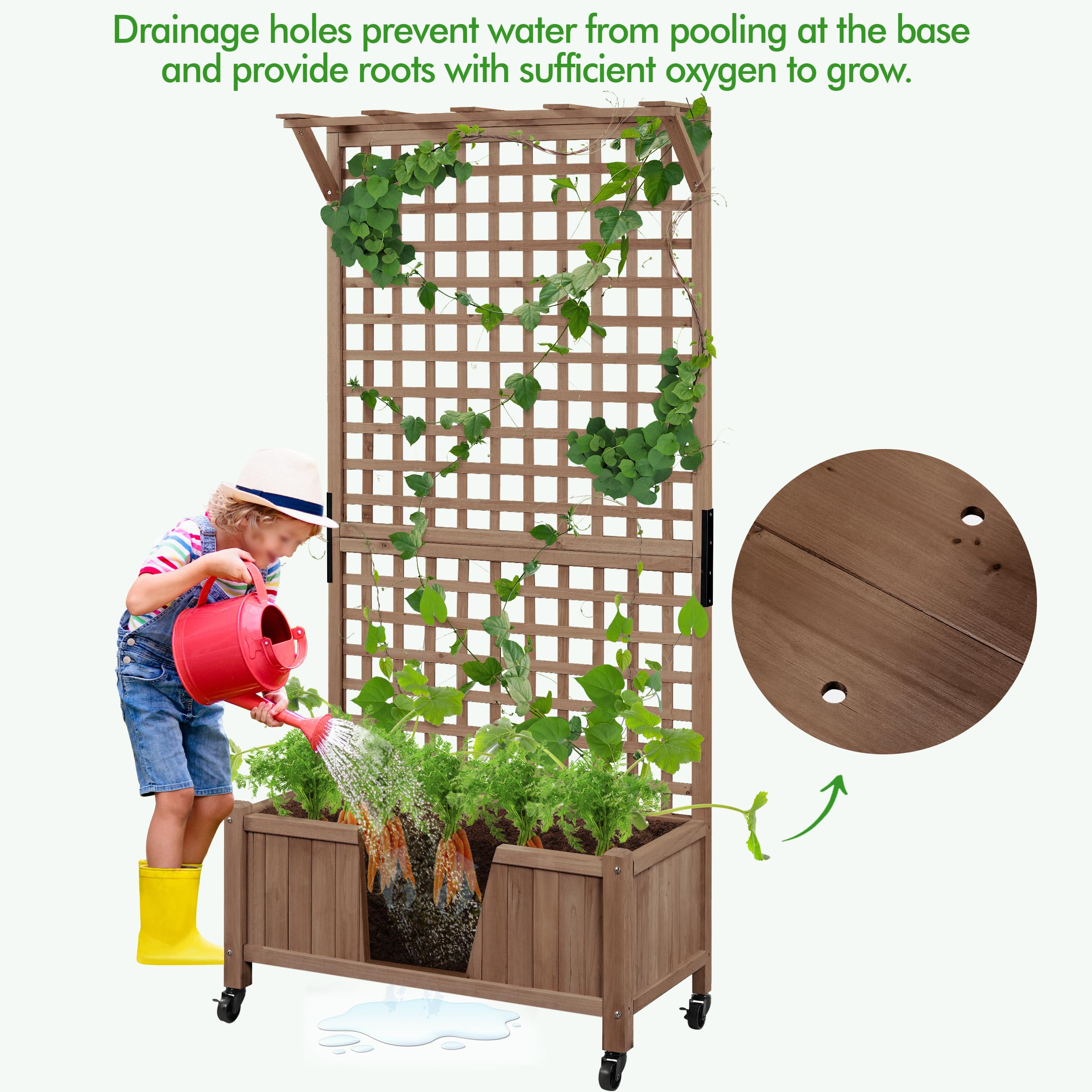 Yaheetech 72 Inch Tall Dark Brown Raised Garden Planter Box with Trellis - Outdoor Flower Pot for Climbing Plants, Vegetables & Herbs - Heavy Duty Wooden Planter with Drainage Holes for Patio, Backyard & Balcony Gardening