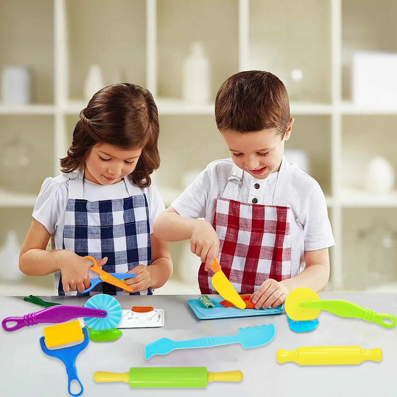 9-Piece Playdough Tool Set for Kids Ages 4-8 - Includes Cutters, Roller, Rolling Pins & Safety Scissors - Creative Dough Accessories for Arts, Crafts & Sensory Play - Perfect for Preschool Learning & Birthday Gifts