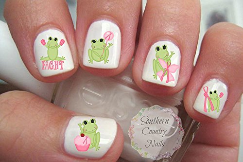 Breast Cancer Awareness Frog Nail Art Decals - Cute Pink Ribbon Frog Designs for Manicures, Nail Stickers for Women & Girls - Perfect for October Awareness Month, Fundraisers & Nail Art Enthusiasts