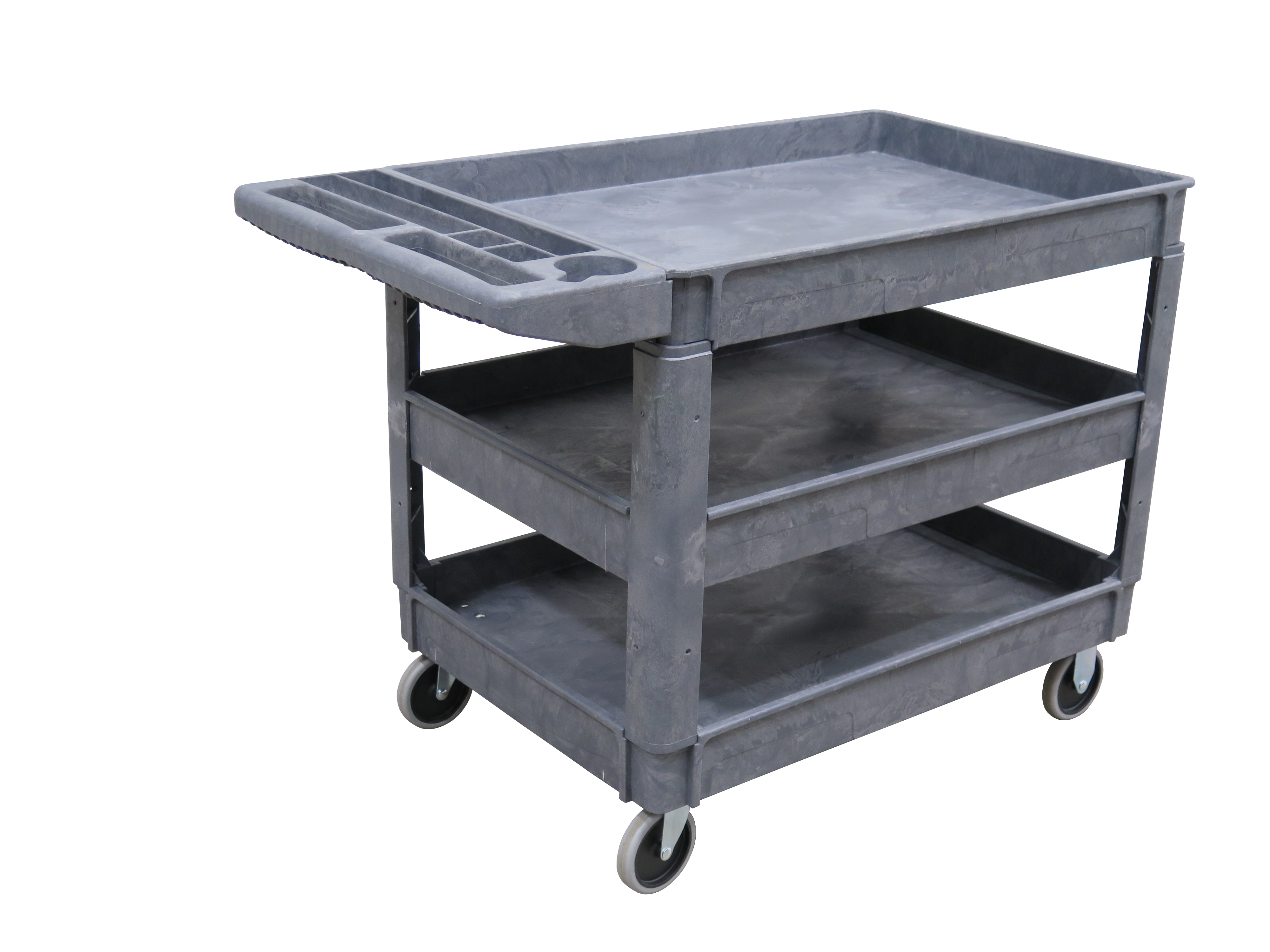 3-Tier Heavy Duty Plastic Warehouse Cart - Durable Utility Cart for Storage, Retail & Industrial Use - Perfect for Moving, Organizing & Transporting Goods in Warehouses, Factories & Offices