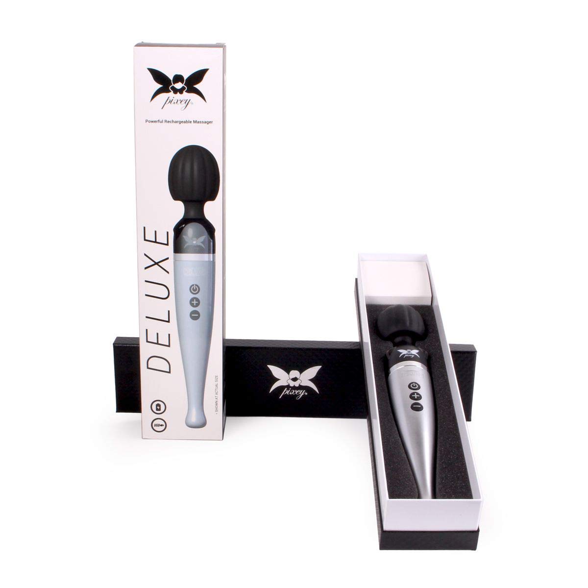 Pixey Deluxe Rechargeable Wireless Wand Massager - Portable & Waterproof for Muscle Relaxation - Perfect for Home Spa, Travel & Pain Relief Therapy