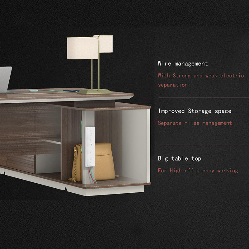 ANDERS Executive Desk with Reversible Return - 1.4M Modern Office Desk in Hazelnut & Beige | Home Office Furniture for Professionals & Remote Workers
