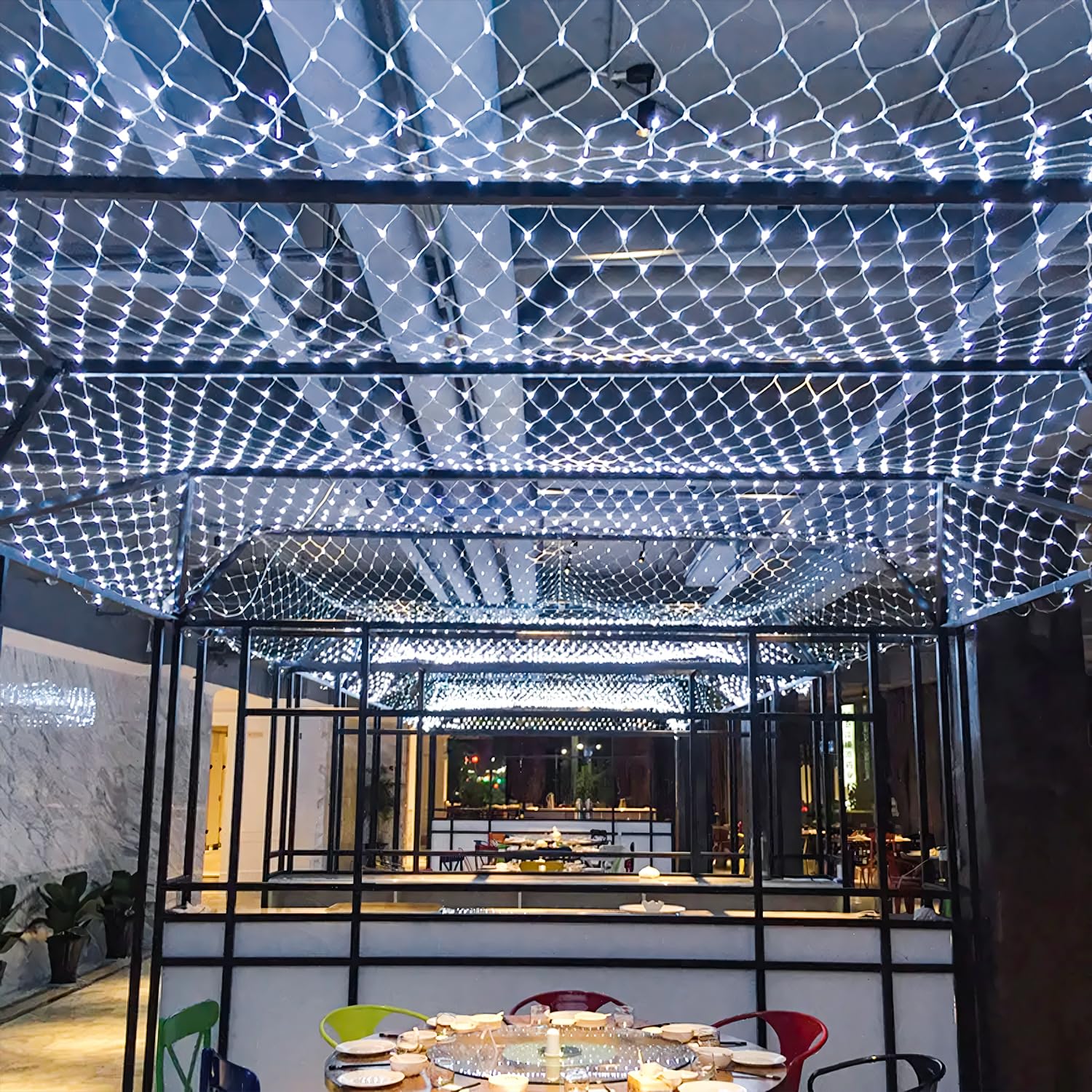 JMEXSUSS 360 LED Christmas Net Lights Outdoor - 12ft x 5ft Waterproof Mesh Lights for Bushes, Trees & Shrubs - 8 Lighting Modes with Connectable Design (Transparent Wire) - Perfect for Holiday Decorations, Garden Parties & Winter Landscaping