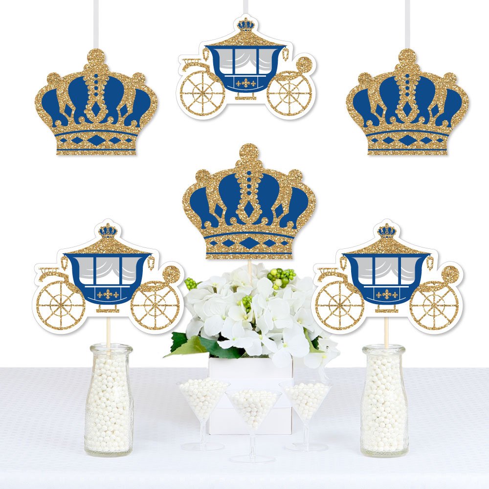 Royal Prince Charming Crown & Carriage Decorations - DIY Baby Shower or Birthday Party Essentials Set of 20 - Perfect for Princess-Themed Celebrations, Gender Reveals & First Birthday Decor