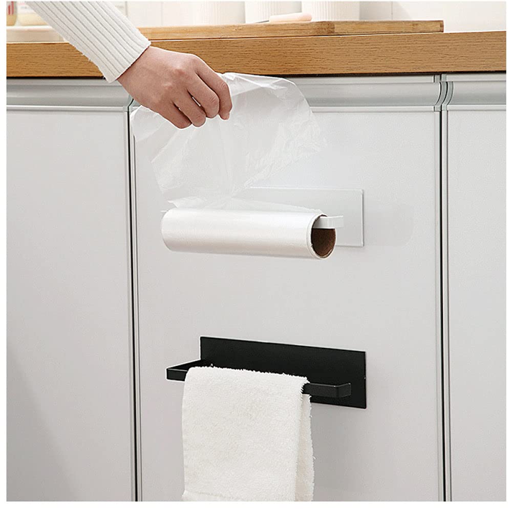 Wall-Mounted Non-Perforated Paper Towel Holder & Toilet Paper Hanger - White Bathroom Storage Shelf for Fresh Film, Rolls & Paper - Ideal for Small Spaces, RVs & Home Organization