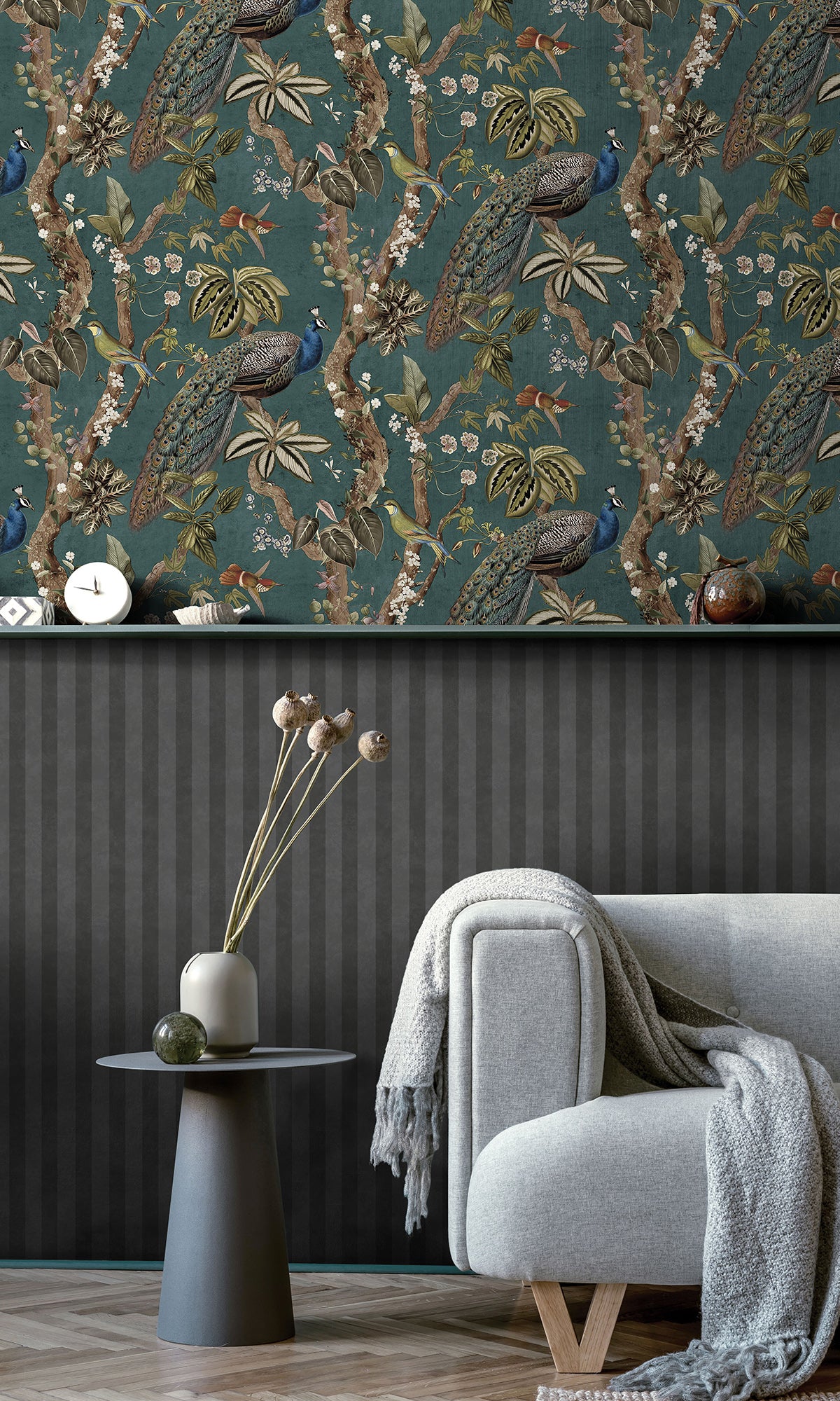 Peacock & Floral Tropical Wallpaper R8989 - Waterproof & Climbable for Bathroom, Bedroom, and Living Room Decor