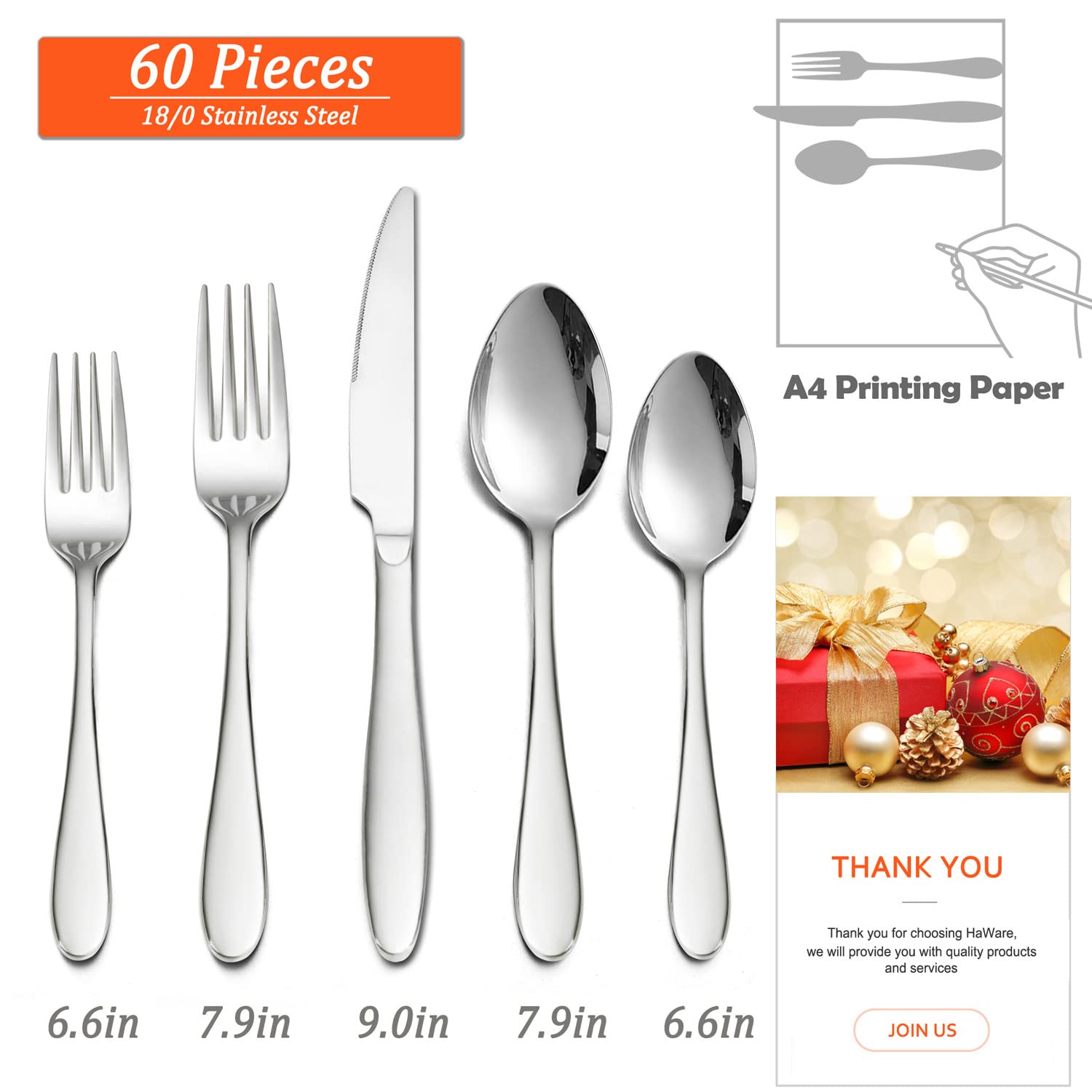 HaWare 60-Piece Stainless Steel Silverware Set for 12 - Mirror Polished Flatware Cutlery Tableware with Ergonomic Design - Dishwasher Safe for Home, Restaurant & Dinner Parties | Perfect for Everyday Dining, Holiday Gatherings & Formal Occasions