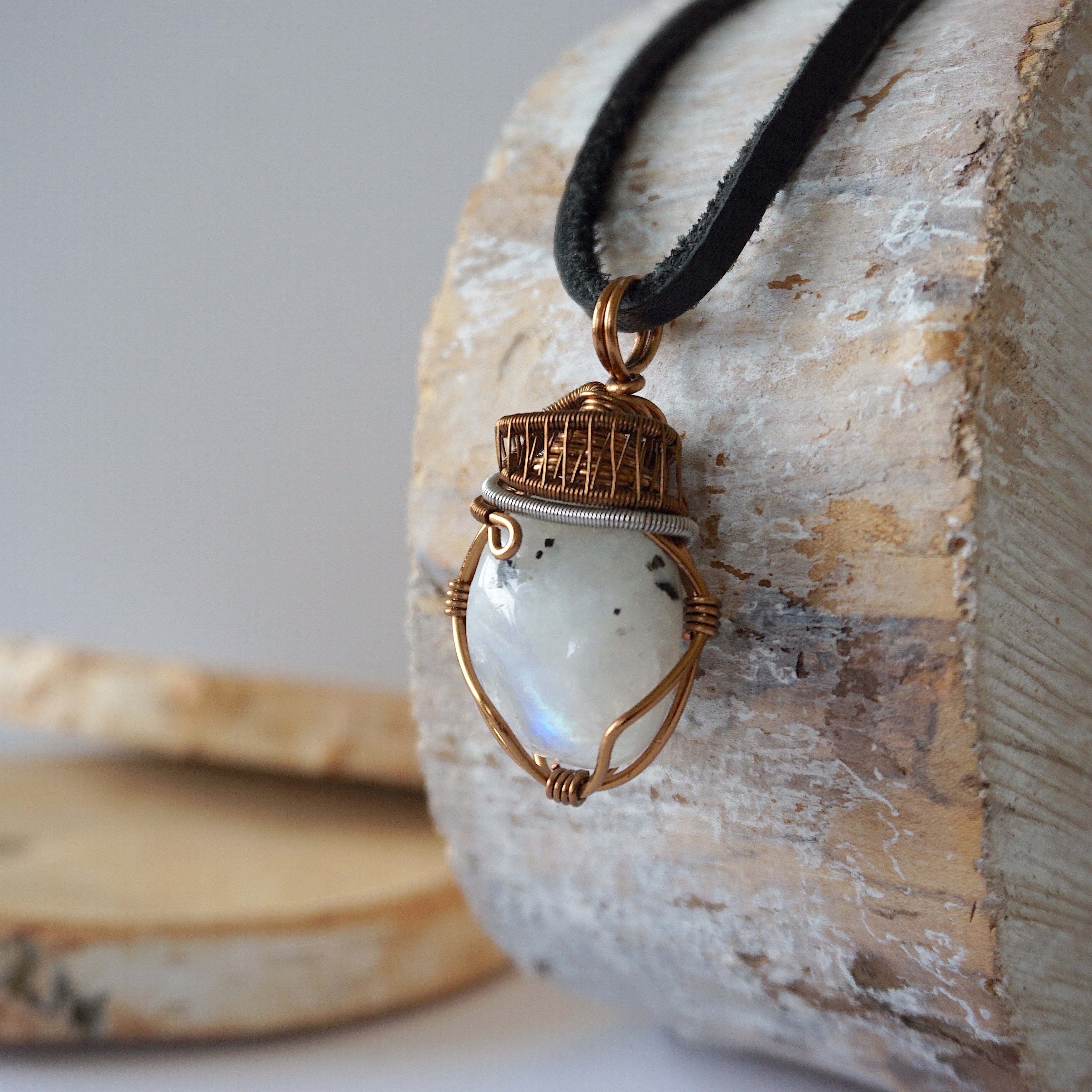 Rainbow Moonstone Necklace in Antique Bronze & White Gold Plated - Elegant Jewelry for Women, Perfect for Weddings, Parties & Special Occasions