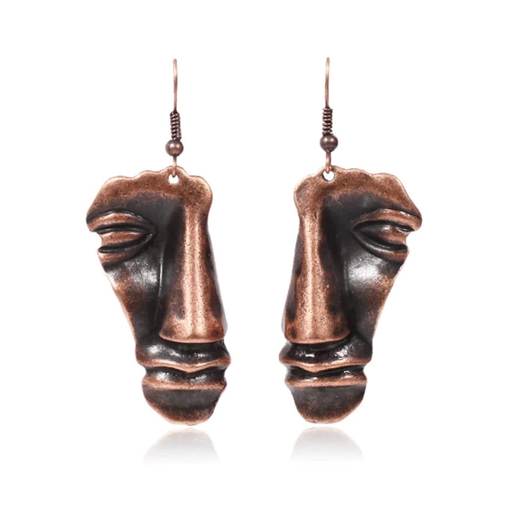 Antique Abstract Bronze Face Fashion Earrings for Women - Unique Boho Art Jewelry for Parties, Weddings & Special Occasions