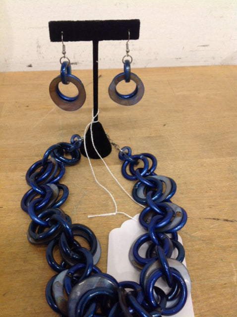 Elegant Multi Blue Circles Necklace with Matching Earrings Set - Perfect for Parties, Weddings & Everyday Wear