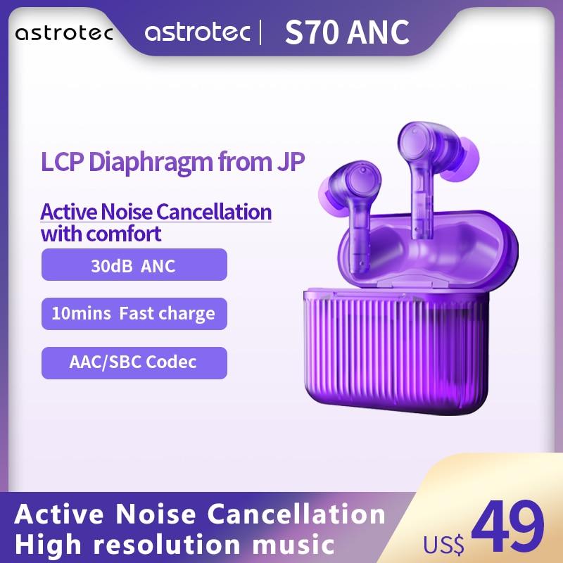 Astrotec S70 Active Noise Cancelling Wireless Earbuds with ANC, Bluetooth 5.0, Hi-Fi Sound for Commuting, Workouts & Travel