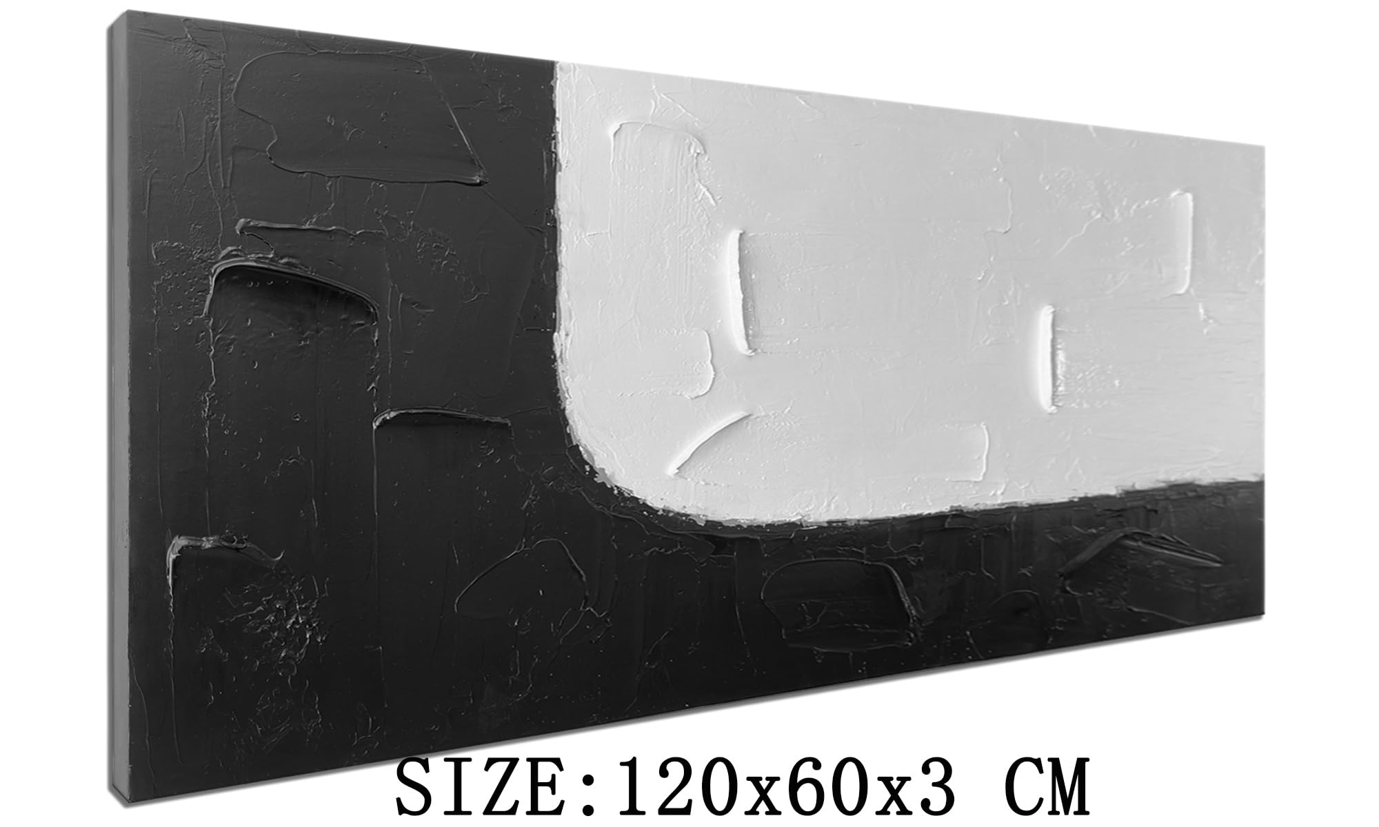 Zoinart Black and White Abstract Oil Painting - 48x24 Inches Modern Textured Canvas Wall Art, Contemporary Minimalist Home Decor for Living Room, Bedroom & Office