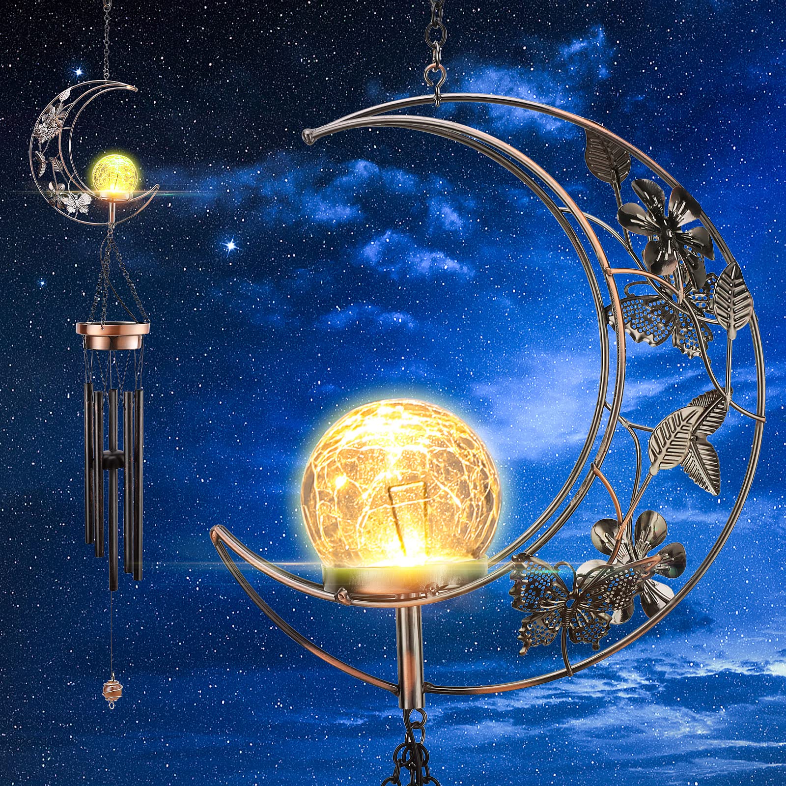 Solar Powered Outdoor Wind Chimes with Deep Tone - Waterproof Memorial Wind Chimes for Garden, Yard & Patio Decor - Perfect for Relaxing Moonlight Evenings
