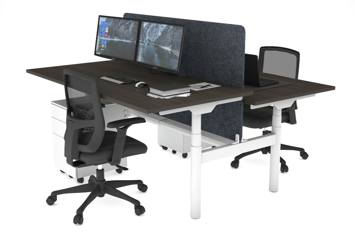 Flexi Premium Height Adjustable 2-Person H Bench Workstation - White Frame [1800L x 800W with Cable Management] - Ideal for Office, Home Workspace & Collaborative Environments