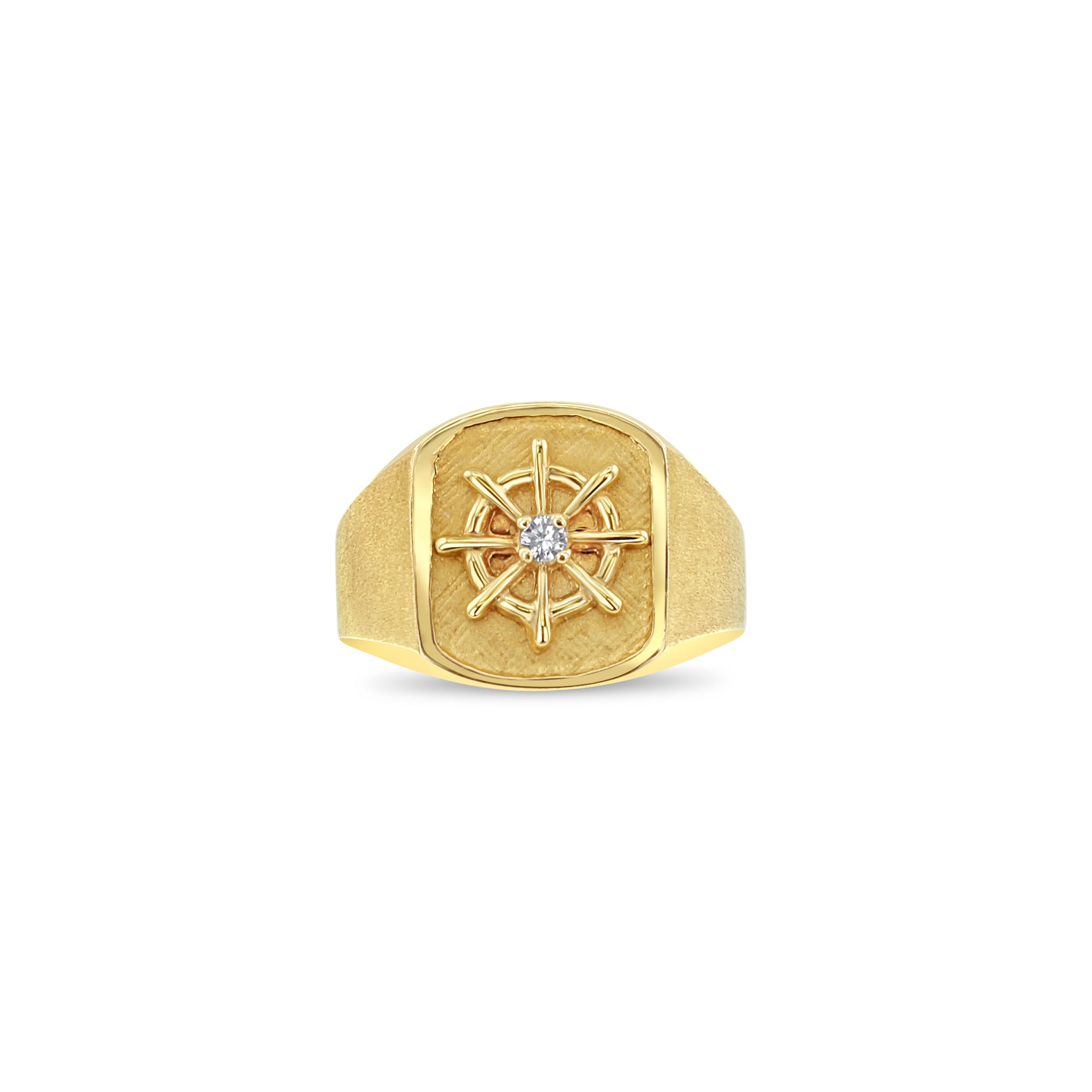 Diamond Center Ship Wheel Ring - Brushed Satin Finish Nautical Jewelry for Women | Perfect for Boating, Sailing & Beach Vacations