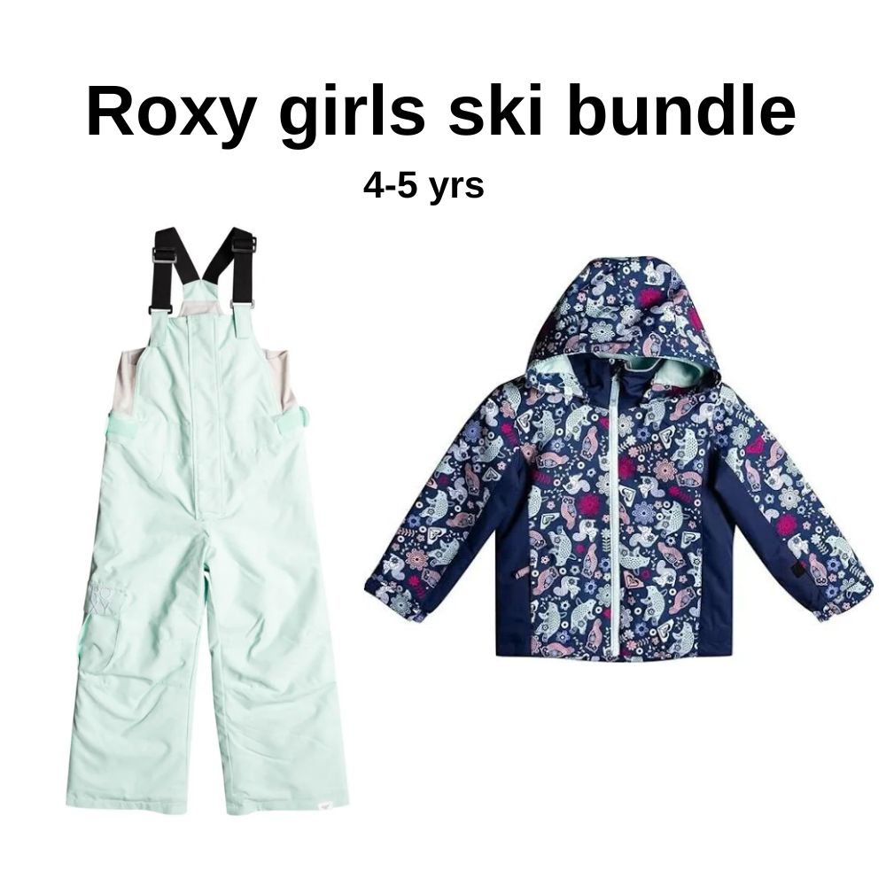 Roxy Snowy Tale Girls Ski Jacket & Ski Pants Set - Waterproof Winter Snowsuit for Kids in Medieval Blue Neo/Aqua - Perfect for Skiing, Snowboarding & Outdoor Winter Activities