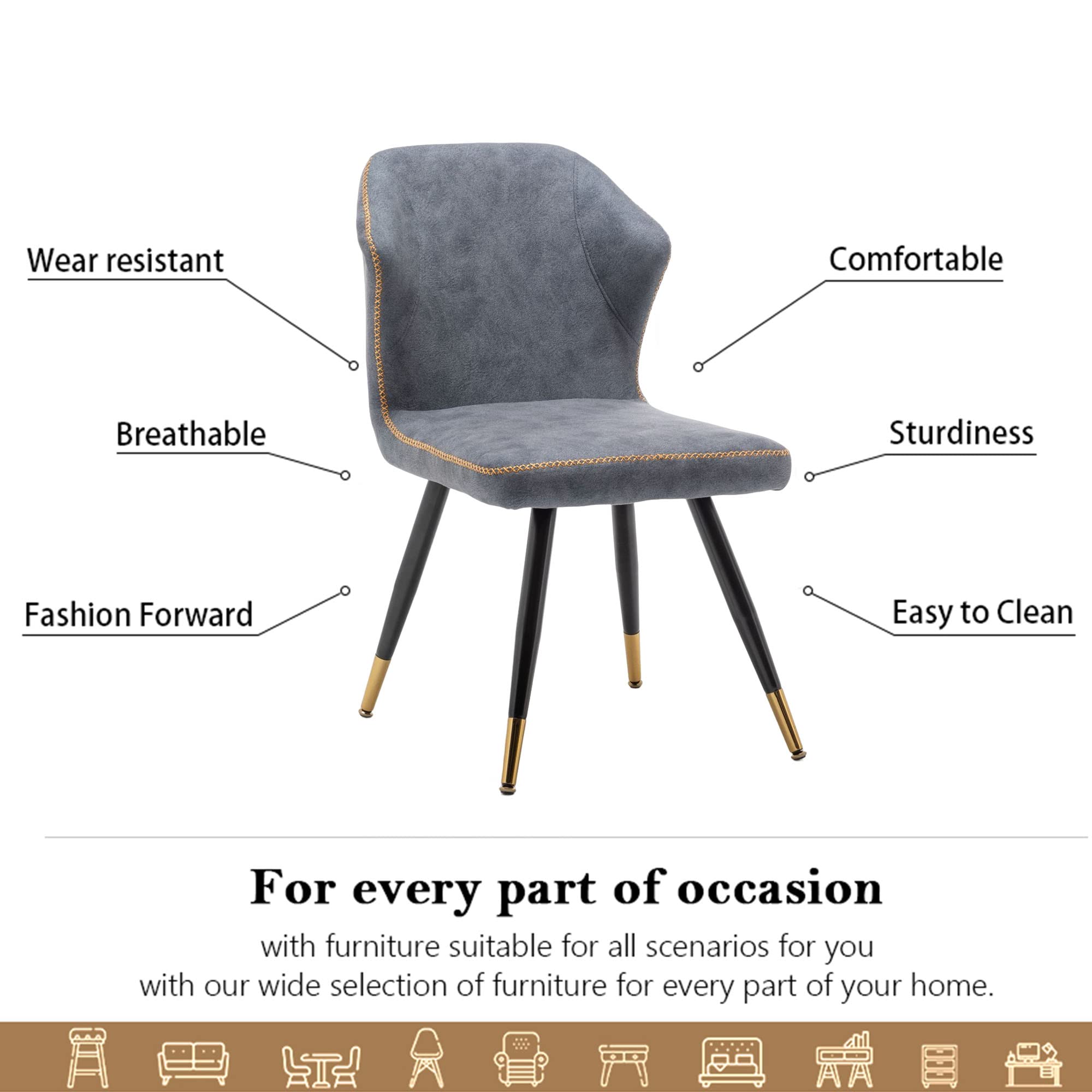 WENTMENT 2-Piece Upholstered Dining Chair Set with Sturdy Metal Legs - Comfortable Kitchen Chairs for Living Room, Office & Bedroom (Dark Grey) - Perfect for Small Spaces, Breakfast Nooks & Compact Dining Areas