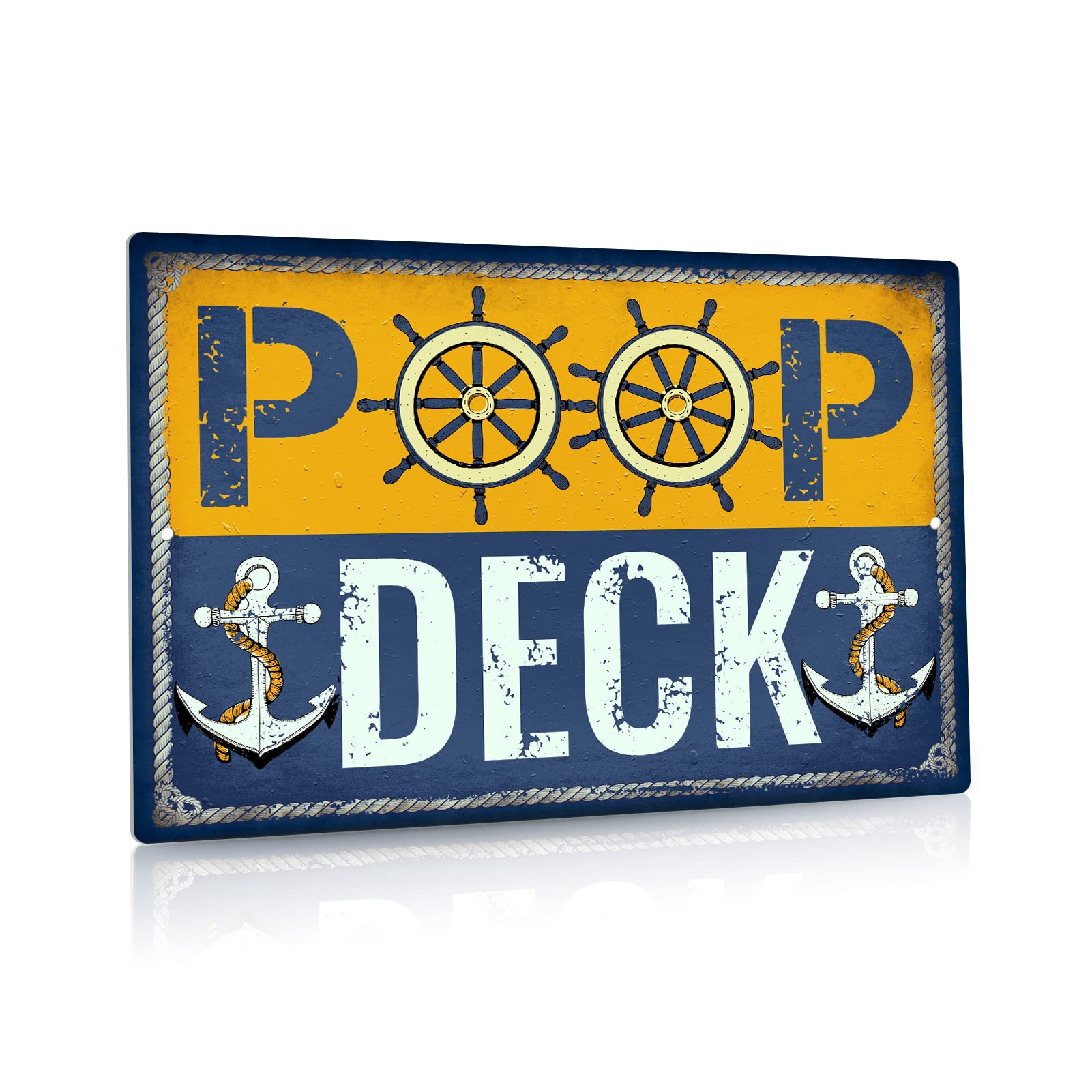 Funny Poop Deck Sign - 12x8 Inch Nautical Bathroom Decor for Boat & Nursery