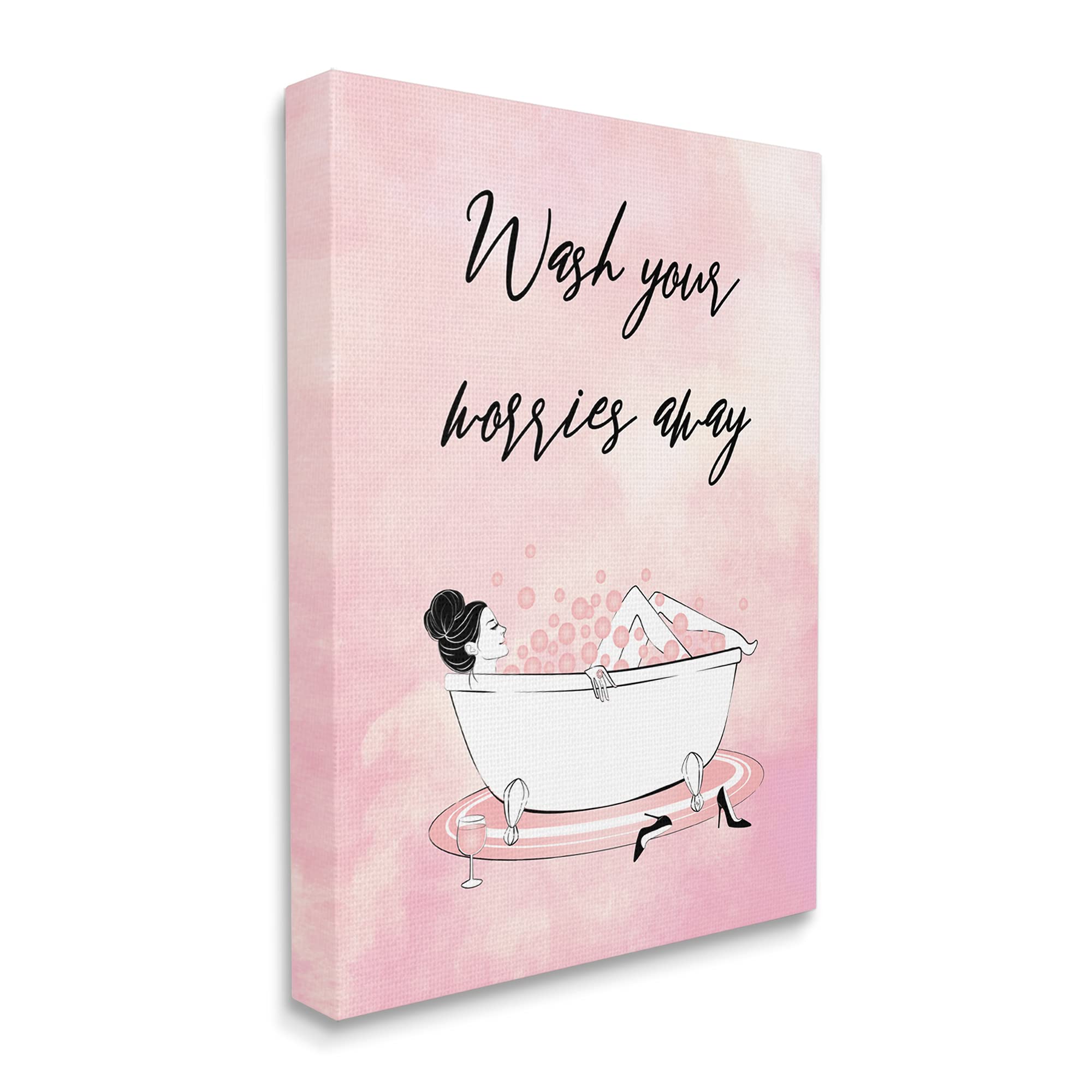 Stupell Industries Bath Glam Pink Bubbles Female Lounging Canvas Wall Art - 36