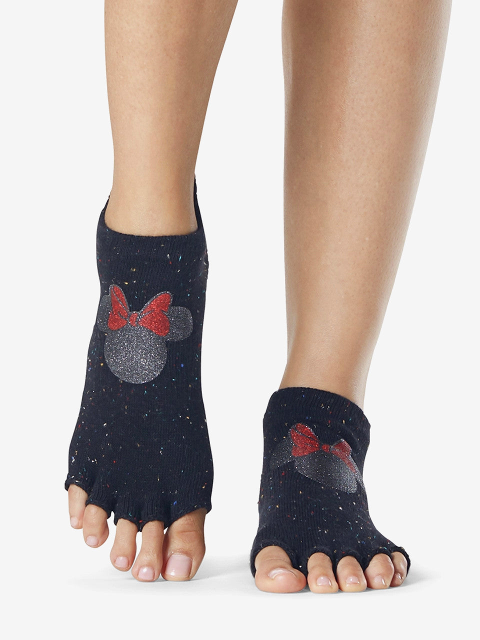 ToeSox Half Toe Low Rise Non-Slip Grip Socks - Confetti Minnie Print - Yoga, Pilates & Barre Workout Socks for Women