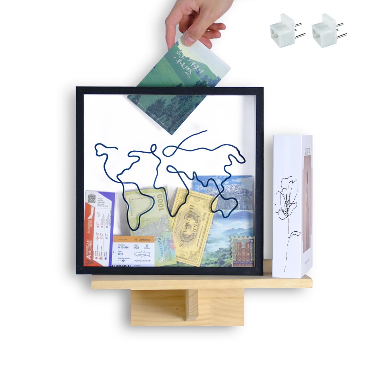 12x12 Travel Memory Shadow Box with Slot - Keepsake Ticket Holder for Travel Mementos, Perfect Travel Gift (Line-Black) - Display Your Vacation Photos, Plane Tickets & Souvenirs