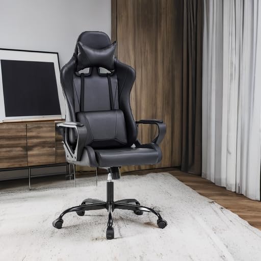 Ergonomic Office Chair - High Back Gaming Chair with Lumbar Support, PU Leather Computer Desk Chair for Home & Office, Adjustable Swivel Rolling Task Chair for Back Pain Relief - Perfect for Work, Gaming & Long Hours Sitting (Black)