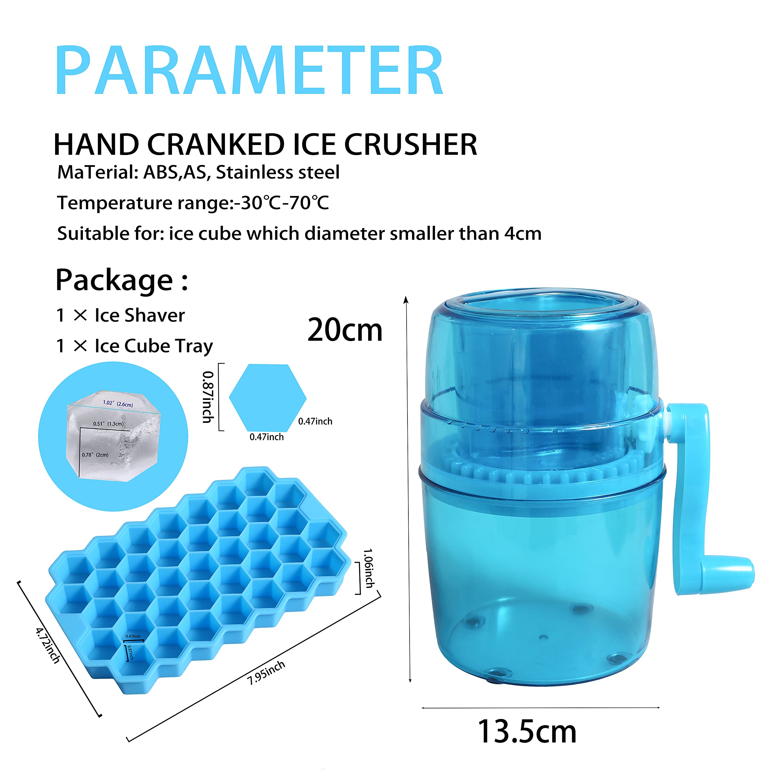 Premium Manual Ice Shaver & Snow Cone Maker - Portable BPA Free Shaved Ice Machine with Ice Cube Trays for Home, Parties & Summer Treats