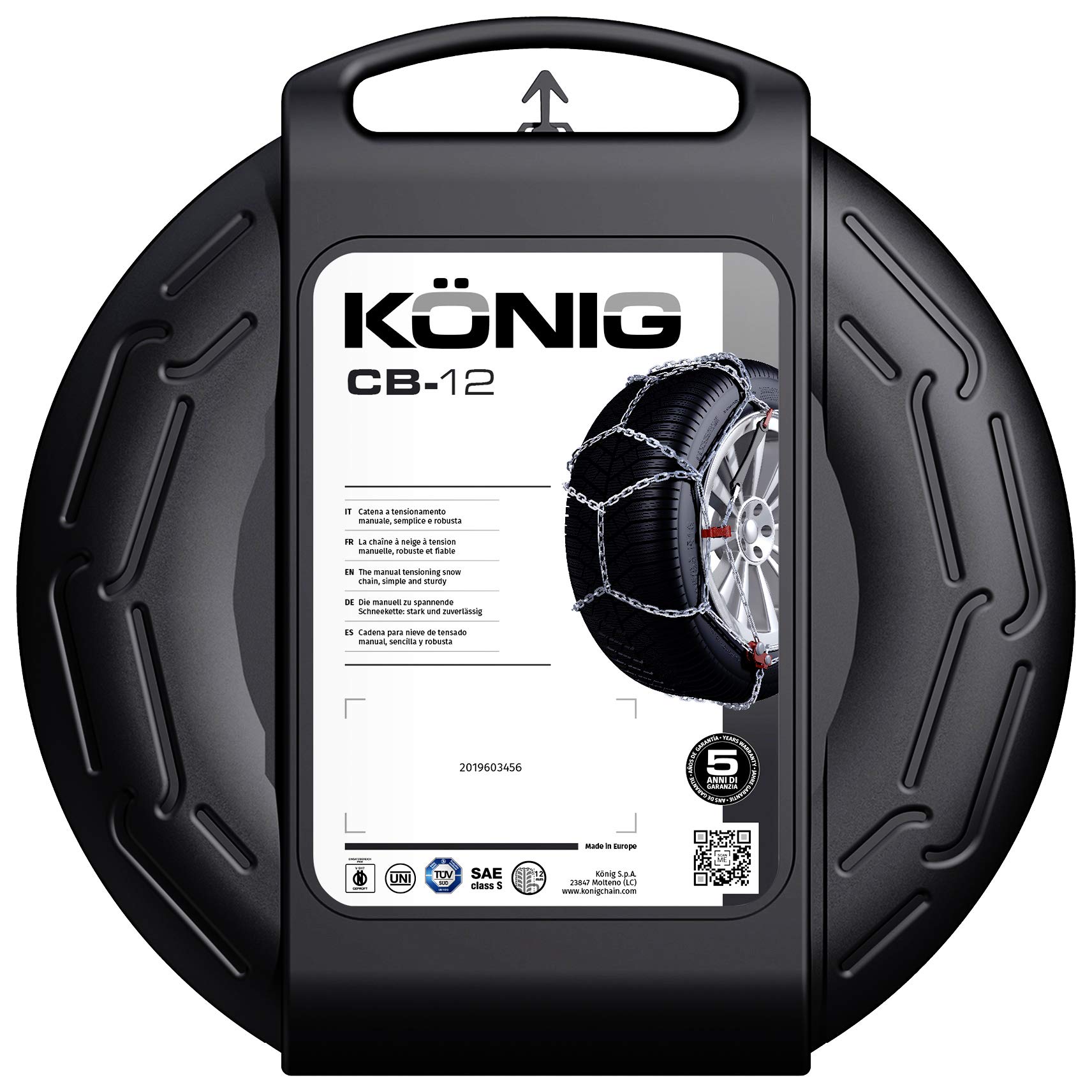 KONIG CB-12 095 Snow Chains for Cars - Heavy Duty Traction Set of 2 - Winter Tire Chains for Snow & Ice - Perfect for SUVs, Trucks & Sedans in Harsh Winter Conditions