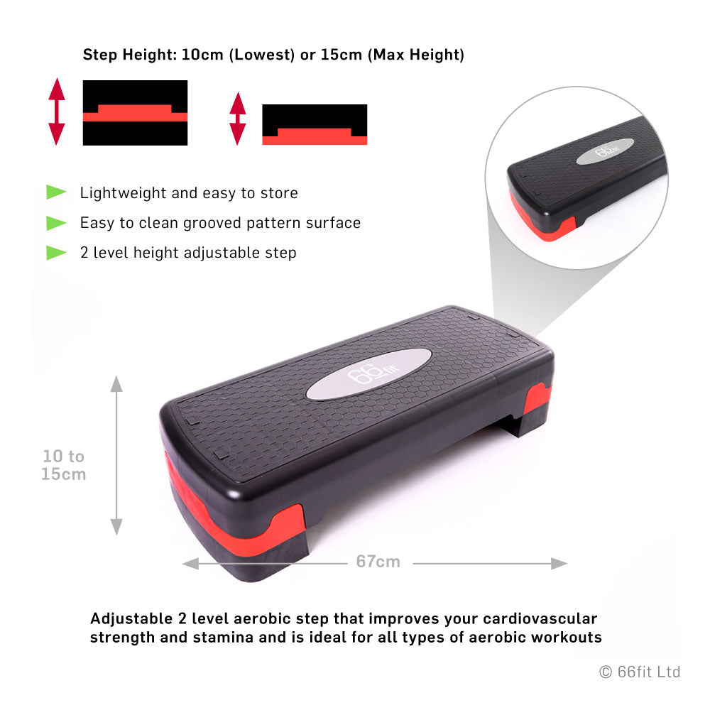 66Fit Adjustable Aerobic Step Platform - 3 Height Levels for Home Workouts, Cardio & Fitness Training - Perfect for Step Aerobics, HIIT & Strength Exercises