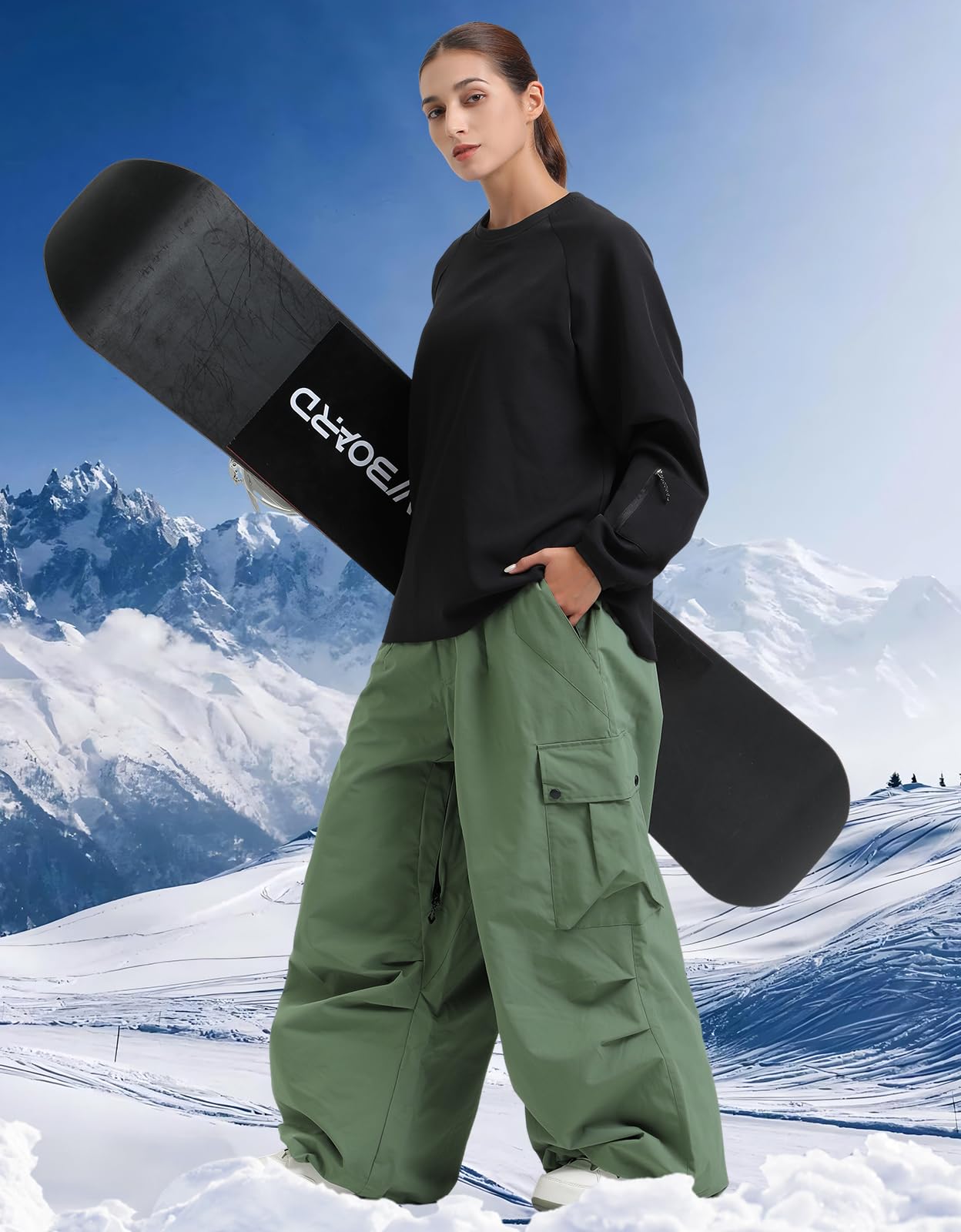 **Men's & Women's Waterproof Insulated Snowboard Pants - Super Baggy Loose Fit Ski Pants for Winter Sports & Outdoor Activities**    *(场景: Perfect for Snowboarding, Skiing, and Cold-Weather Adventures)*