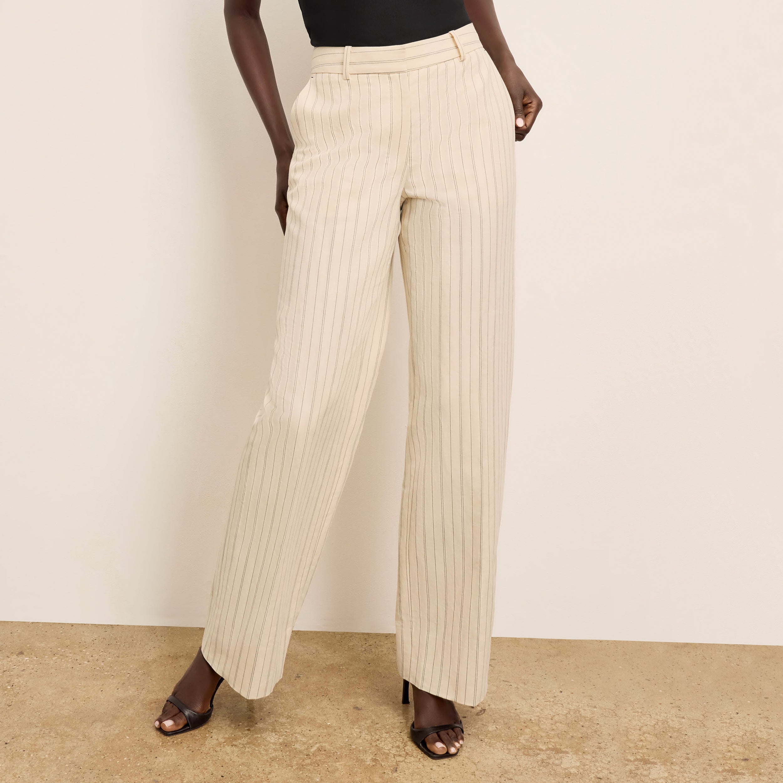 Tinsley Wide Leg Pants for Women - Breeze Stripe Pattern in Ecru & Navy - Comfortable High Waist Trousers for Office, Travel & Casual Wear