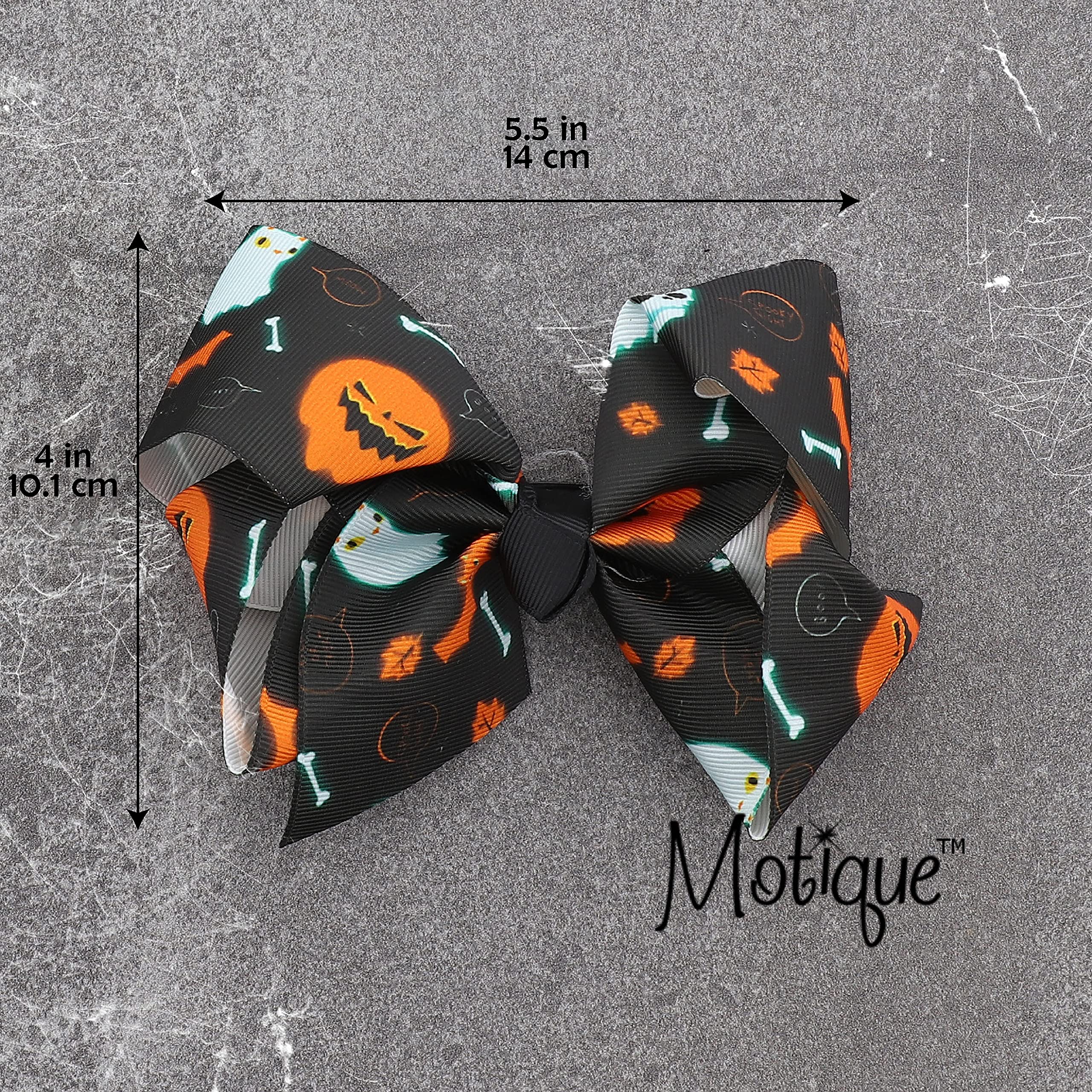 Four Black Halloween Hair Bows with Skulls Ghosts & Bats - Gothic Hair Accessories for Women, Girls Costume Party, Cosplay, Haunted House Events