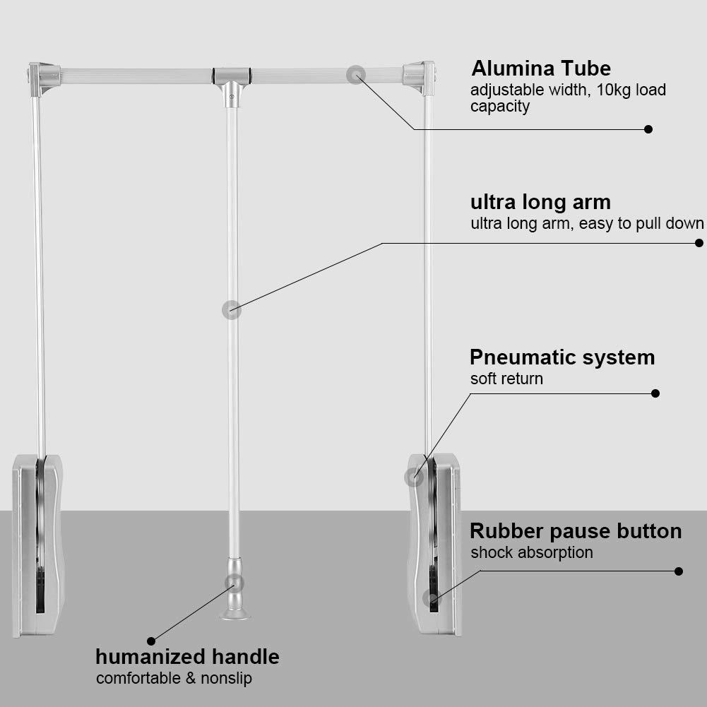 Adjustable Aluminum Pull Down Closet Rod - Space Saving Wardrobe Hanger Rail for Hanging Clothes (600-830mm) - Perfect for Small Closets, Apartments & Dorm Rooms
