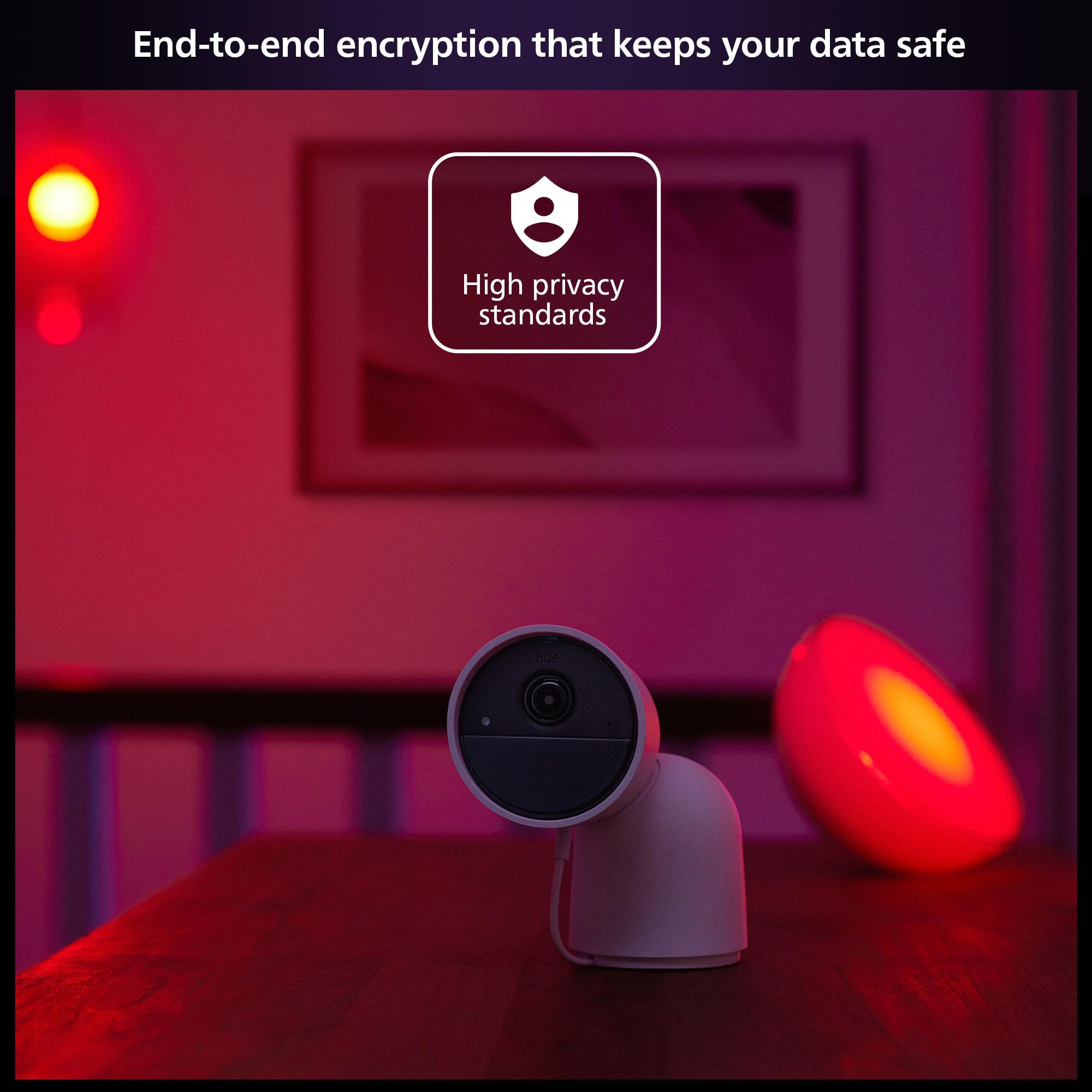 Philips Hue Secure Wired Camera with Desktop Stand - Indoor Home Security Camera, 1080p HD Video, Night Vision, Motion Detection | Perfect for Home Office, Baby Monitor & Pet Surveillance (White)