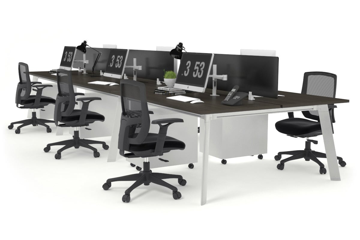 6-Person Workstation with White Frame - 1600L x 800W Office Desk with Cable Management Scallop | Ideal for Collaborative Workspaces, Home Offices & Coworking Environments