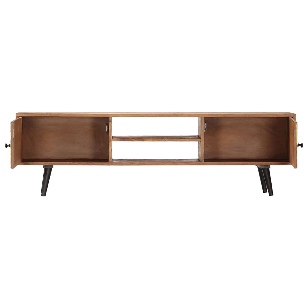 Modern Farmhouse TV Stand with 2 Cupboards & Open Shelf - 55 Inch Solid Acacia Wood Entertainment Center for Living Room (55