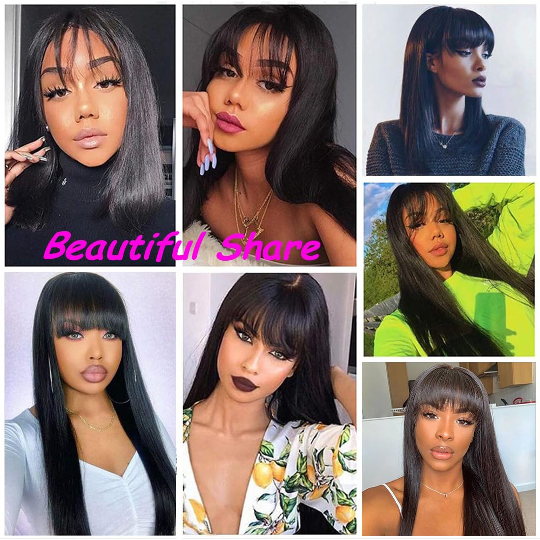 360° Glueless Lace Front Wig - Brazilian Virgin Human Hair, Pre Plucked with Bangs, Light Yaki Straight, 150% Density, 14 Inches - Natural Black Women's Wig for Daily Wear & Special Occasions