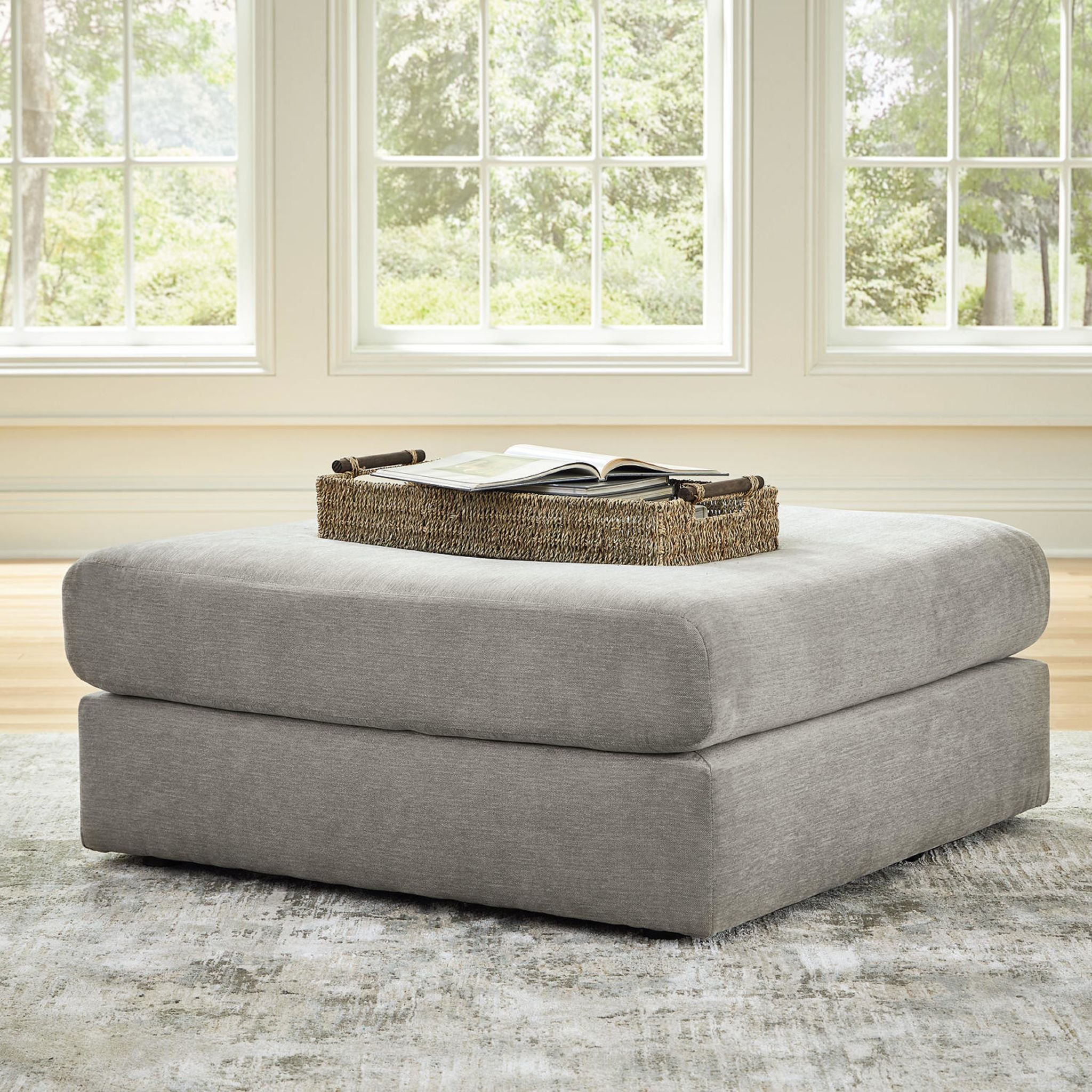 Avaliyah Oversized Accent Ottoman in Ash Gray - Modern Footrest Pouf for Living Room, Bedroom & Home Decor