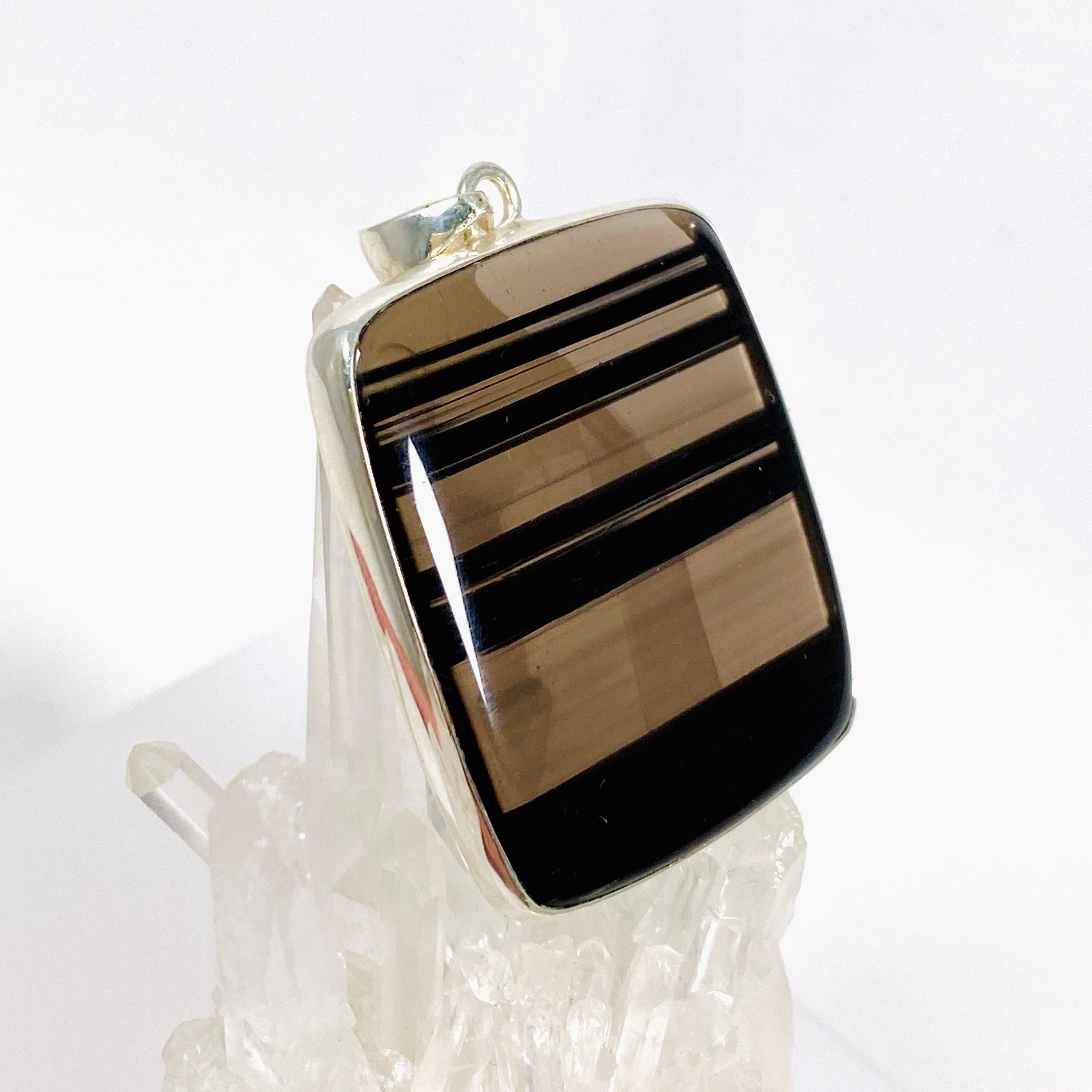 Midnight Obsidian Rectangular Pendant Necklace - KPGJ3903 | Elegant Black Gemstone Jewelry for Women | Perfect for Evening Parties, Weddings & Special Occasions