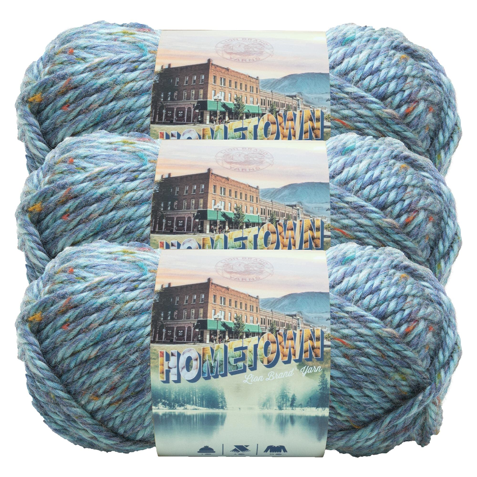 Lion Brand Yarn Hometown Super Bulky Yarn - 3 Pack Key Largo Tweed - Premium Knitting & Crochet Yarn for Blankets, Scarves & DIY Crafts - Soft & Chunky Yarn for Winter Projects & Home Decor